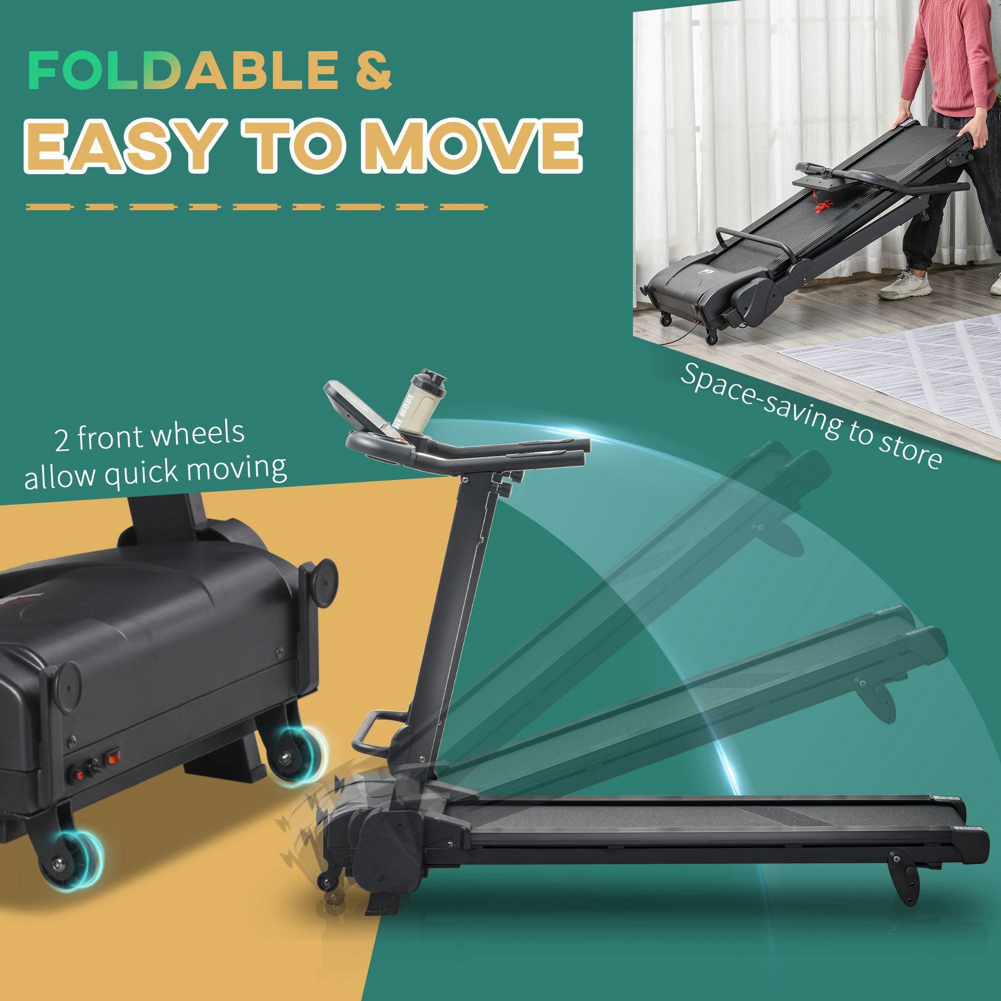 HOMCOM 2.5HP 14Km/h Manual Incline Electric Running Machine Motorized Treadmill Folding, MP3 & USB Player, 12 Preset Programs, 5 Speed Shortcut, w/ WIDE RUNNING BELT, LCD Display, Drink Holders - North Peak Garden Furniture