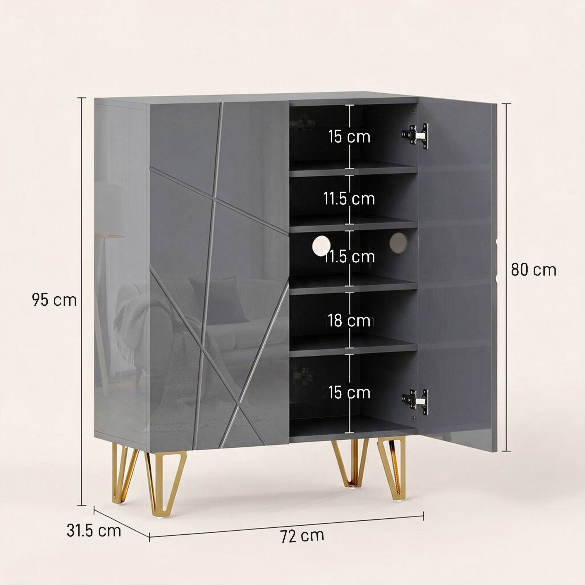 HOMCOM Narrow Shoe Storage Cabinet with Soft-Close Hinges and Adjustable Shelves for 15-20 Pairs of Shoes, Grey