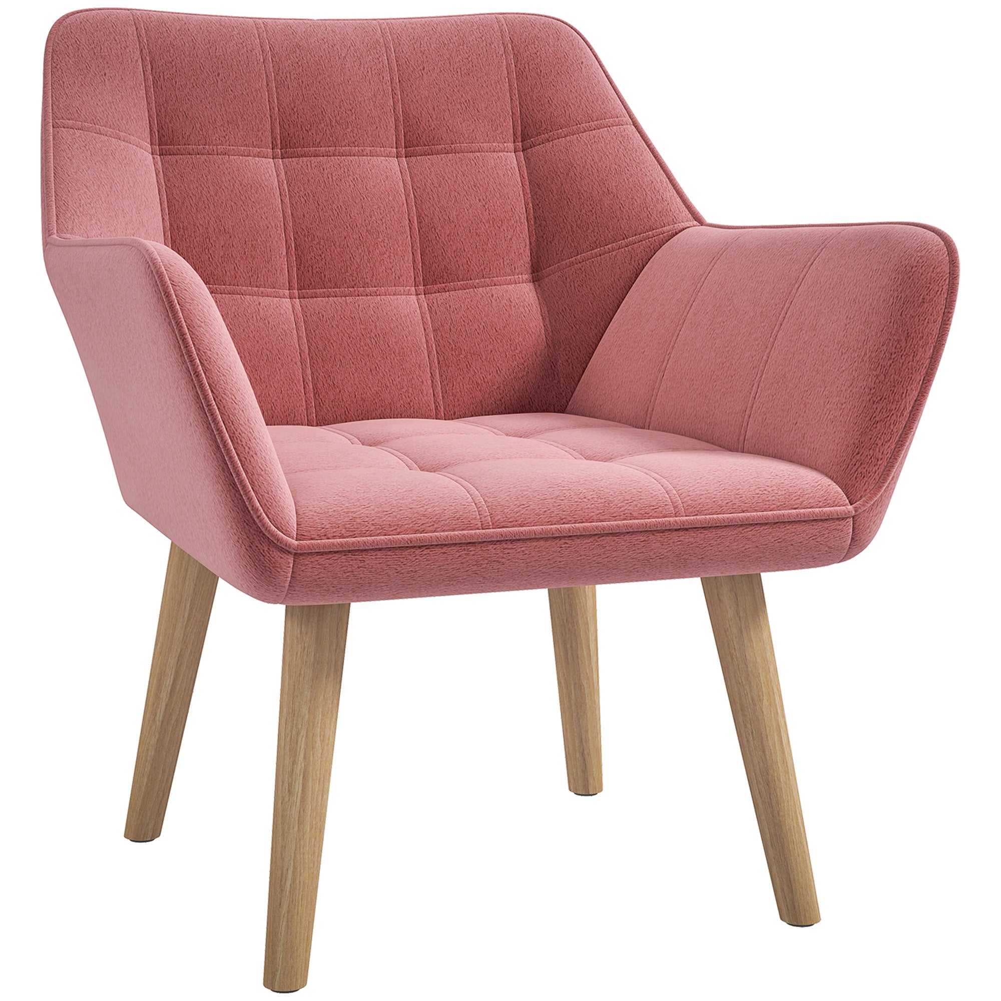 HOMCOM Accent Chair, Arm Chair with Wide Arms, Slanted Back, Thick Padding and Rubber Wooden Legs for Living Room, Pink - North Peak Garden Furniture