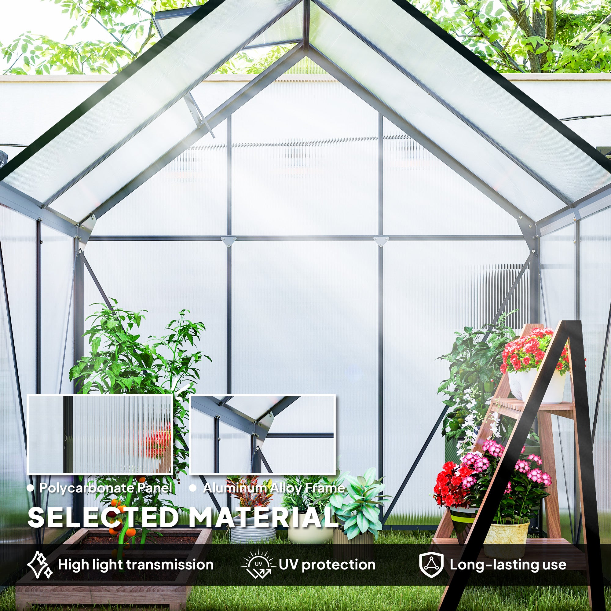 Outsunny 192.5 x 131cm Walk-In Polycarbonate Greenhouse - North Peak Garden Furniture