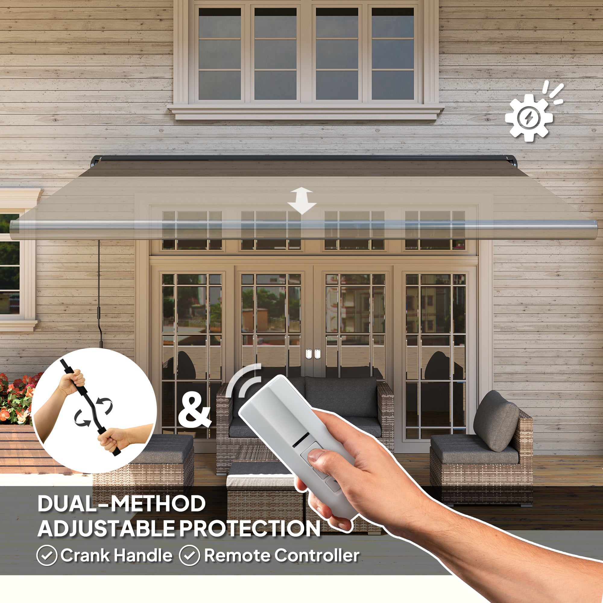 Outsunny 4 x 3(m) Full Cassette Electric Awning with Remote Controller, Aluminium Frame DIY Retractable Garden Awning, UPF50+ Sun Shade Canopy for Deck Door Window, Light Grey - North Peak Garden Furniture