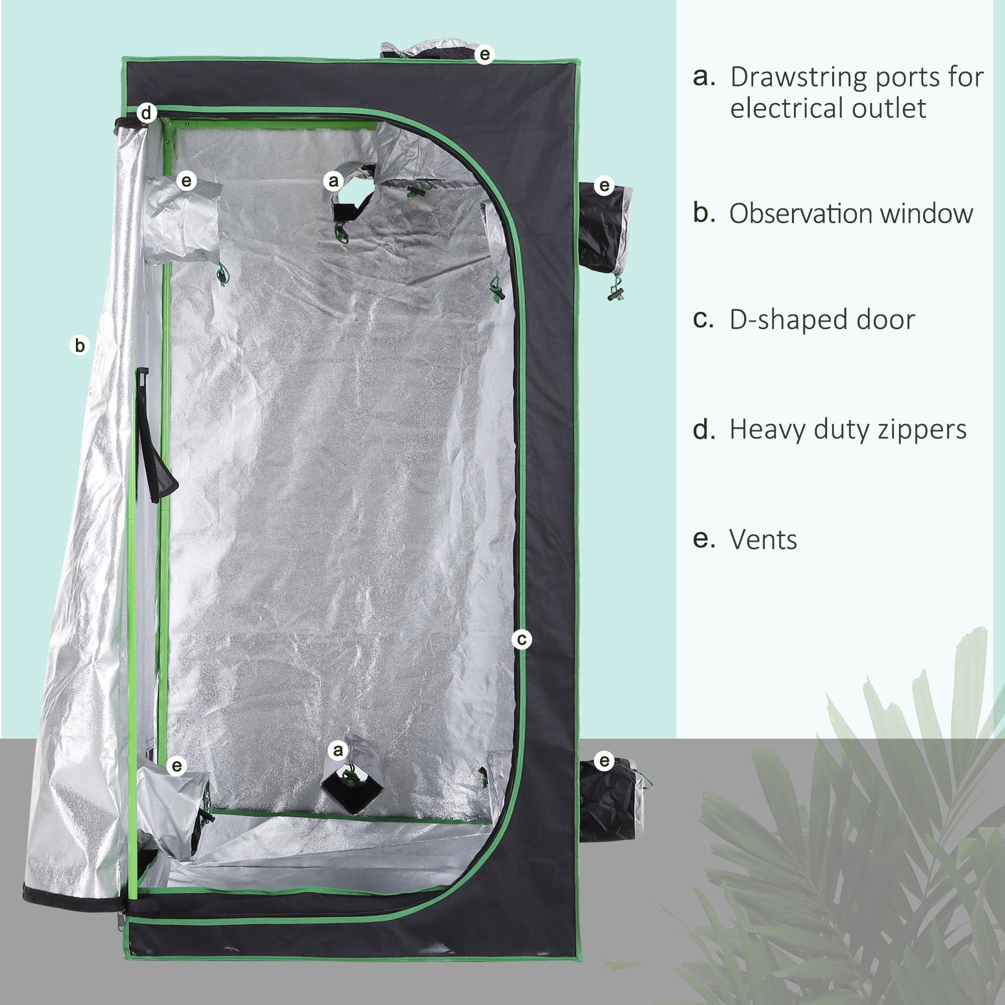 Outsunny Hydroponic Plant Grow Tent, 80L x 80W x 160Hcm-Black/Green