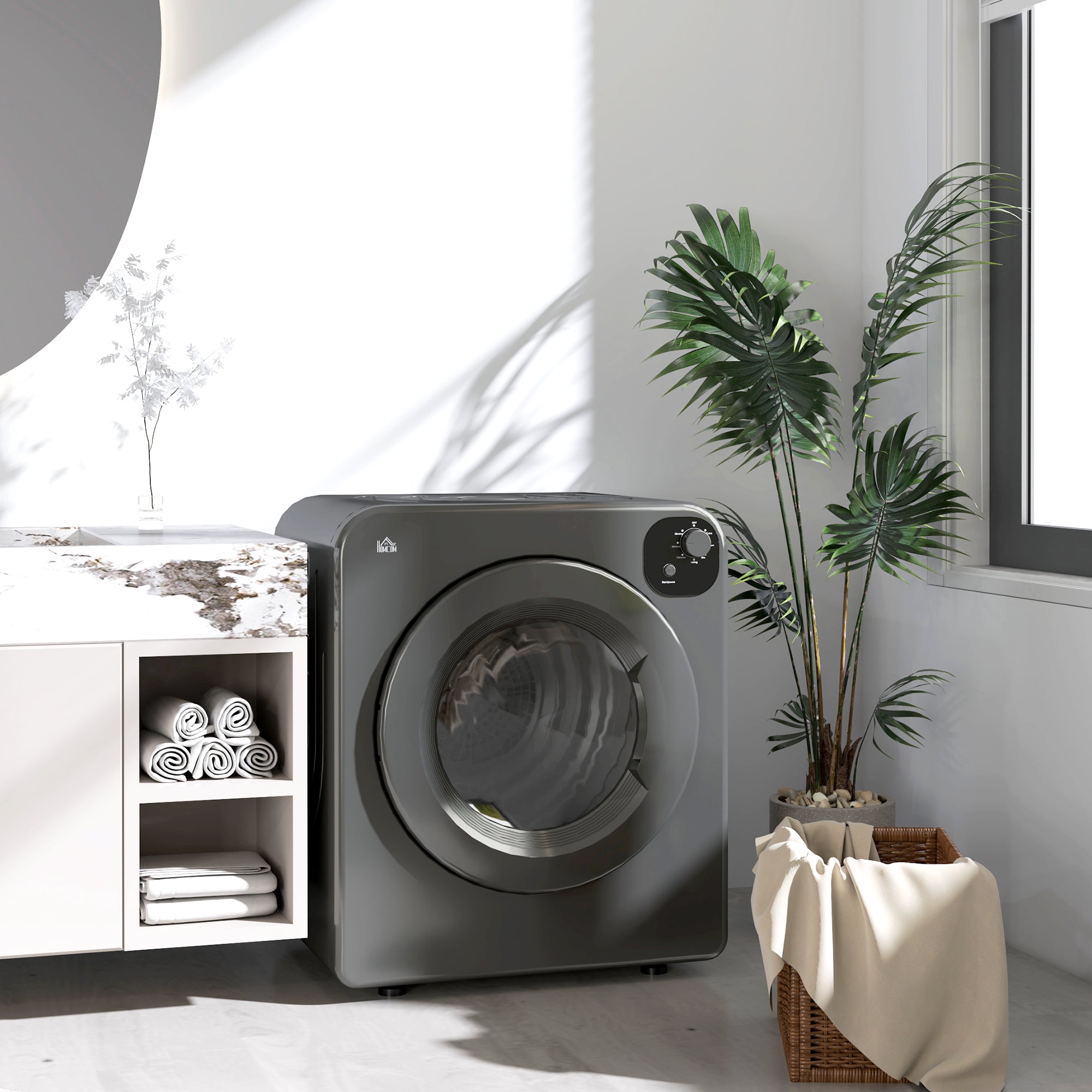 HOMCOM 6kg Vented Tumble Dryer, Freestanding, Wall Mounted, Stackable, Portable Dryer with 7 Programmers, Grey - North Peak Garden Furniture