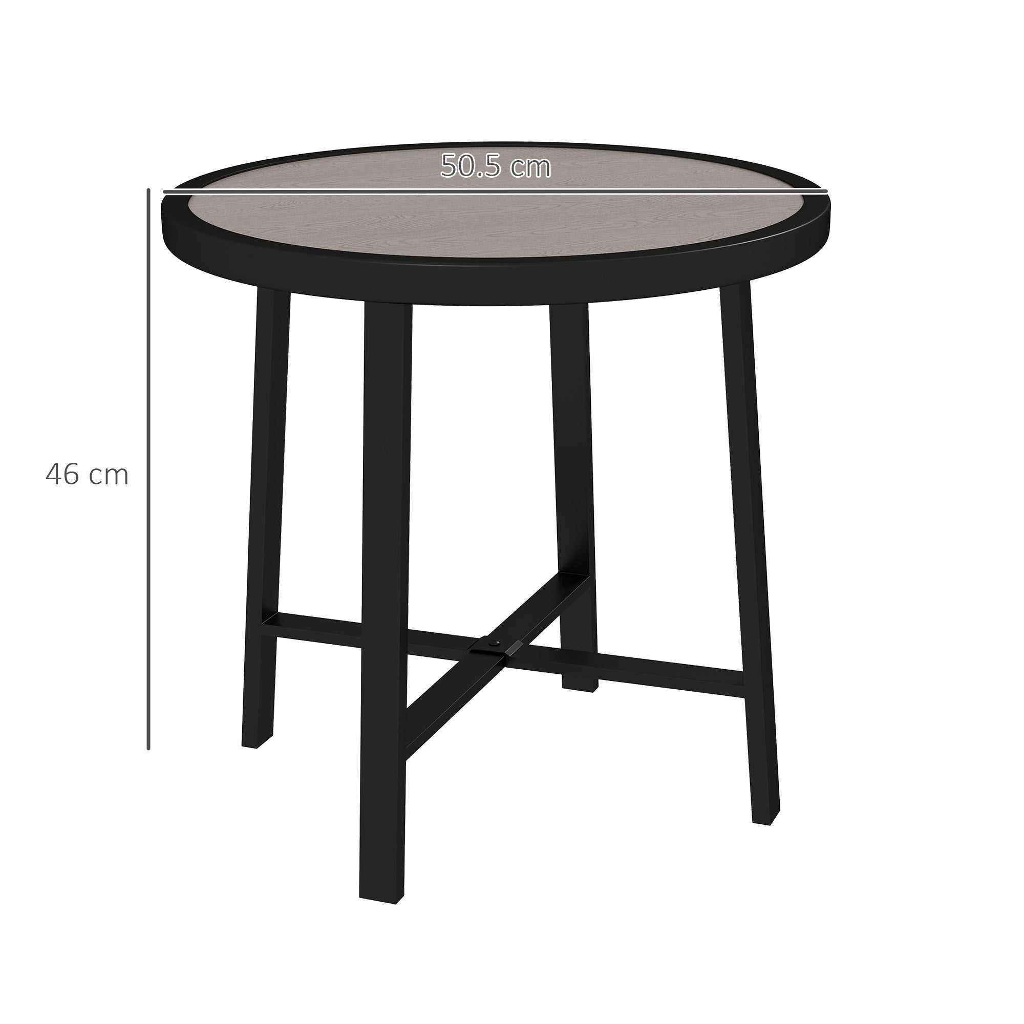 Outsunny Round Small Garden Table, 50.5cm Outdoor Side Table with SPC Tabletop, Metal Frame and Anti-slip Foot Pads for Garden, Balcony, Grey Wood Effect - North Peak Garden Furniture