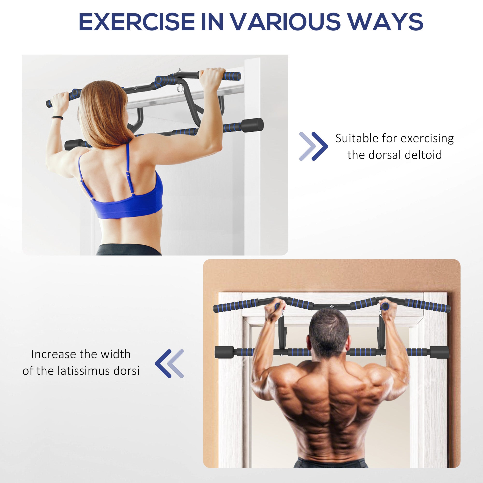 SPORTNOW Doorway Multi-Grip Pull Up Bar with Non-Slip Grips, Chin Up Bar with Anti-Fall Slot for Indoor Gym Upper Body Workout - North Peak Garden Furniture