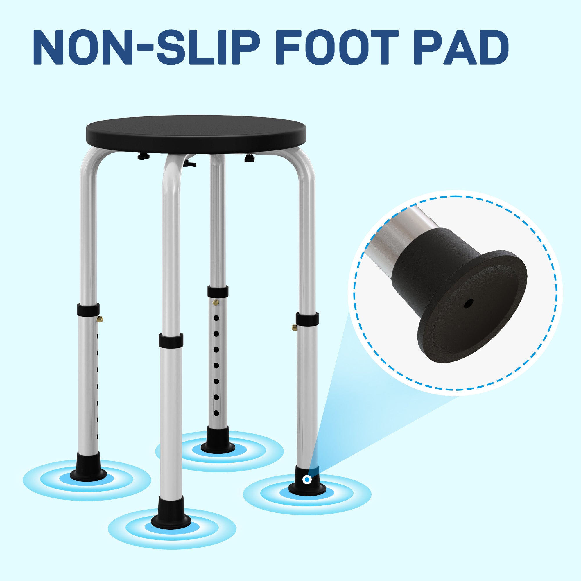 HOMCOM Shower Chair, Height Adjustable Aluminium Shower Stool with Non-Slip Feet for Disabled, Elderly, Black - North Peak Garden Furniture