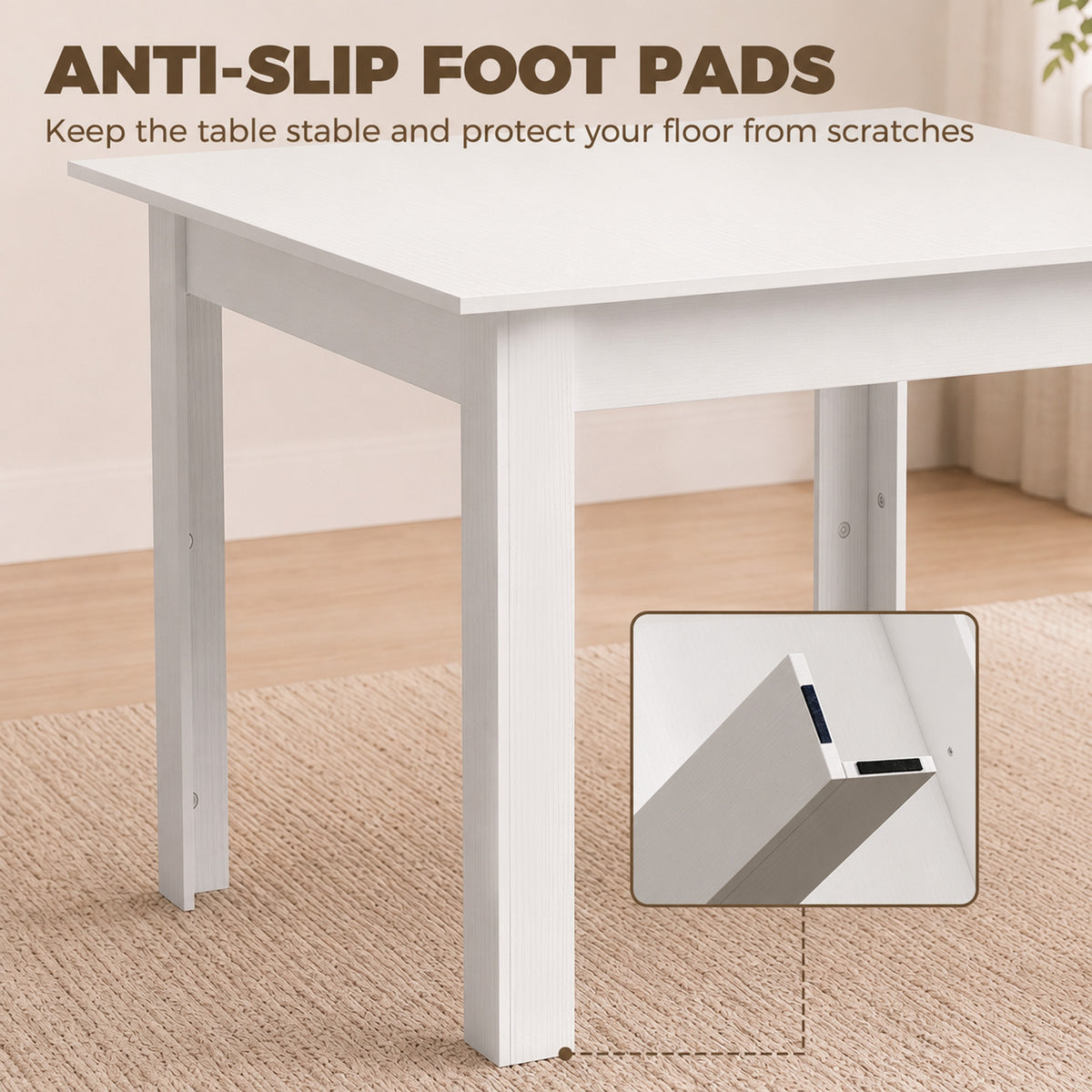 HOMCOM Square Dining Table, Modern Small Dining Table with Wood Effect, Space Saving, Non-slip Foot Pads, White