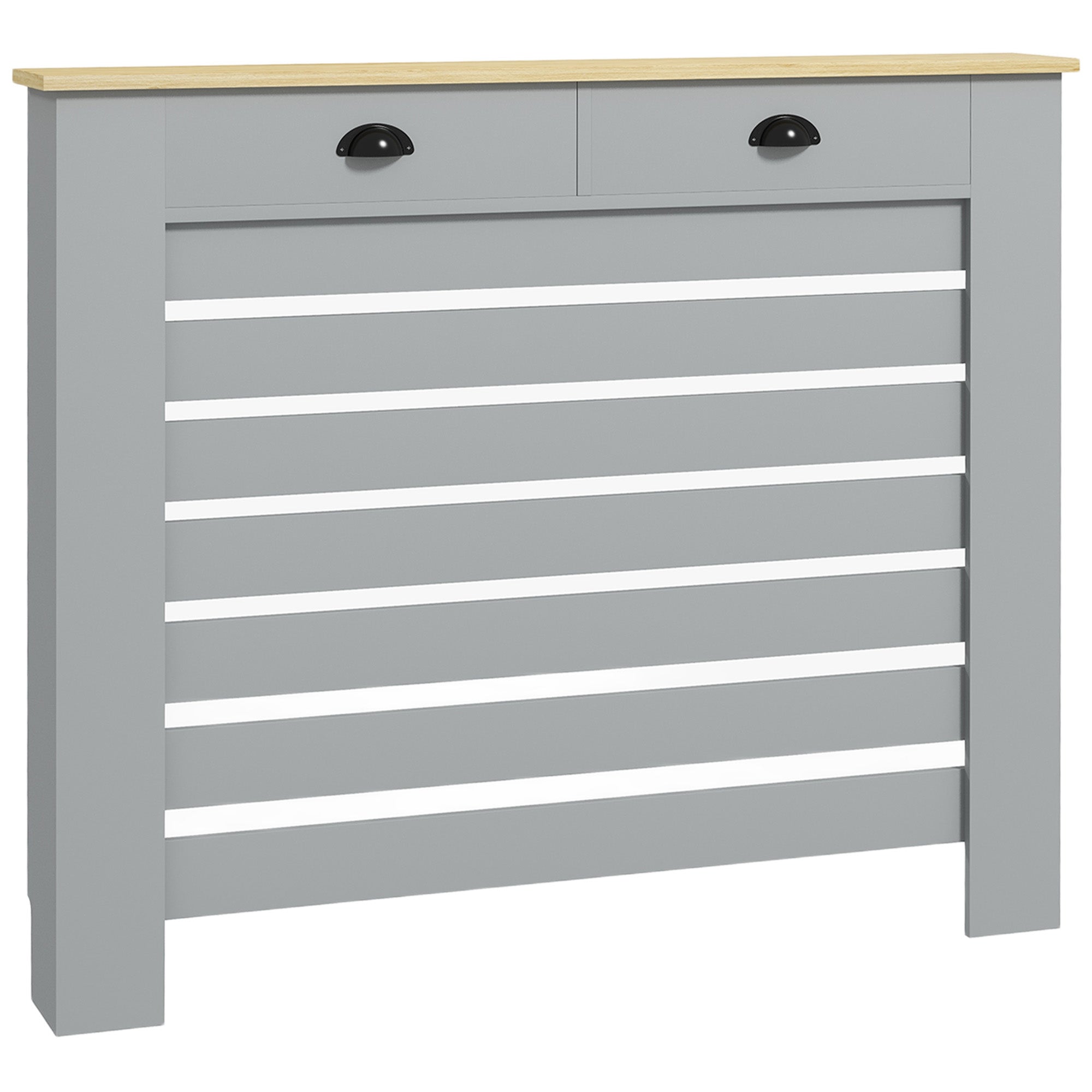 HOMCOM 95.5H x 111Wcm Radiator Cover, with Drawer - Grey - North Peak Garden Furniture