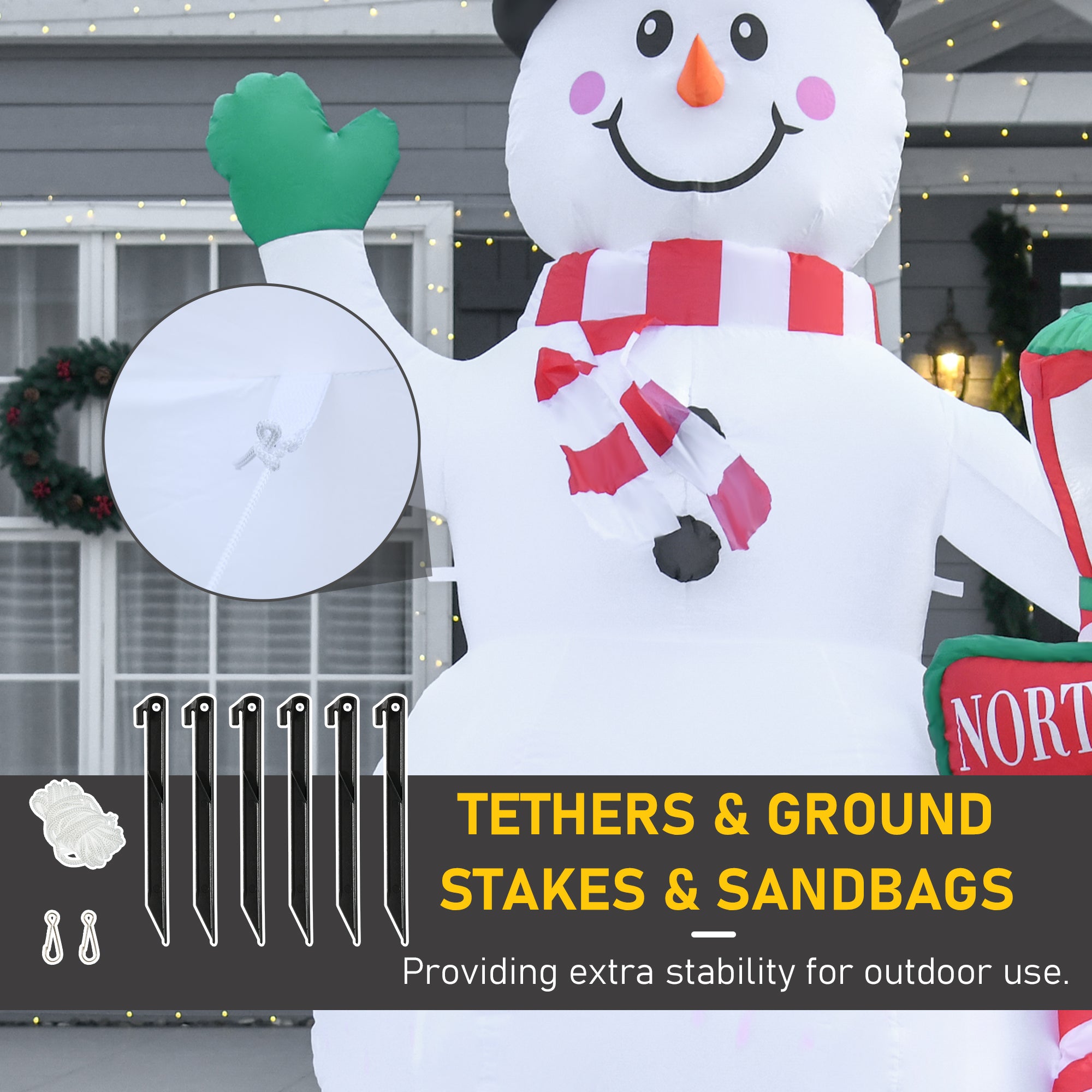 HOMCOM 8ft Tall Christmas Inflatable Snowman with Street Lamp, Lighted for Home Indoor Outdoor Garden Lawn Decoration Party Prop - North Peak Garden Furniture