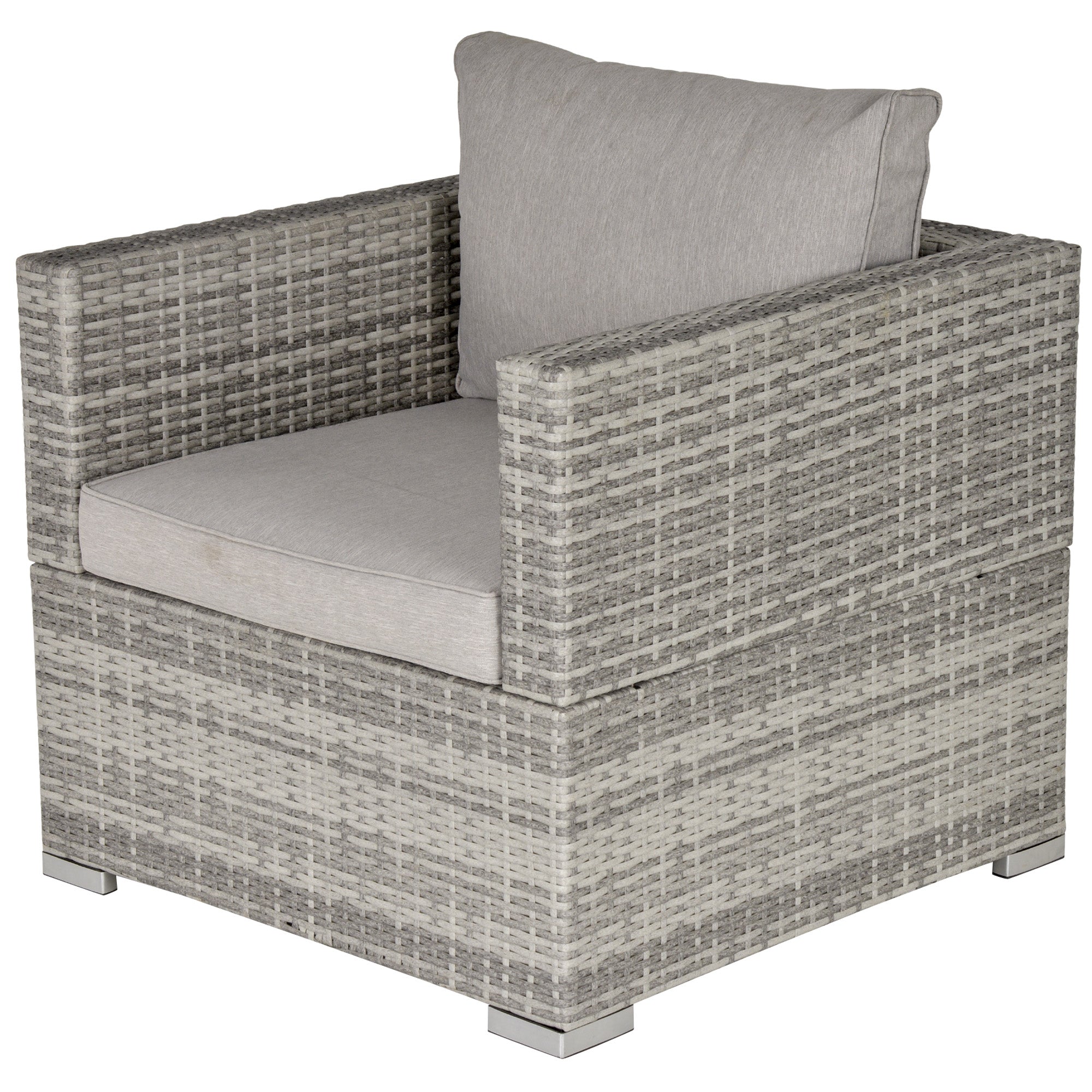 Outsunny Single Seater Rattan Chair Sofa with Padded Cushions, All-Weather PE Wicker Weave Garden Armchair with Armrests, Grey - North Peak Garden Furniture