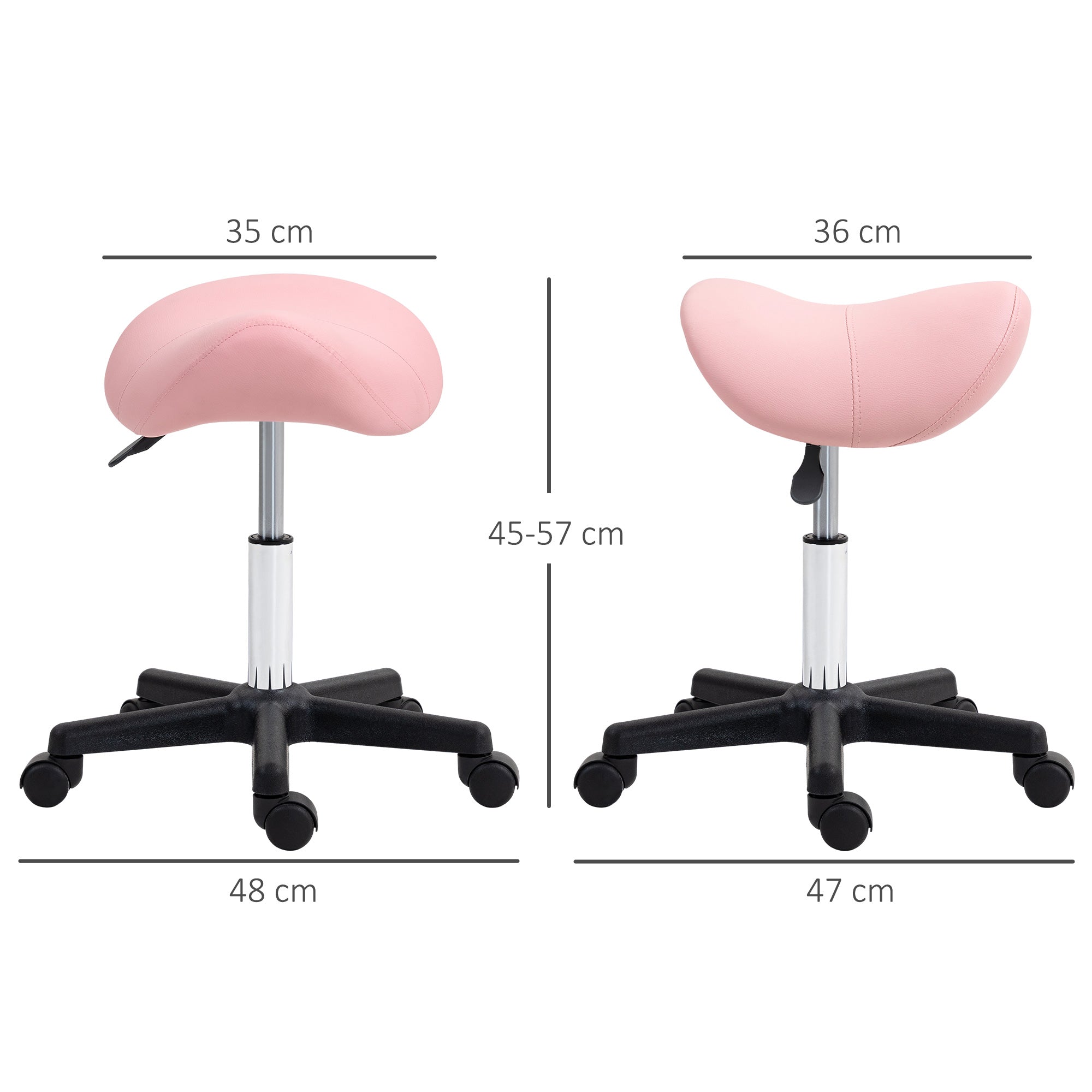 HOMCOM Saddle Stool, PU Leather Adjustable Rolling Salon Chair with Steel Frame for Massage, Spa, Beauty and Tattoo, Pink - North Peak Garden Furniture