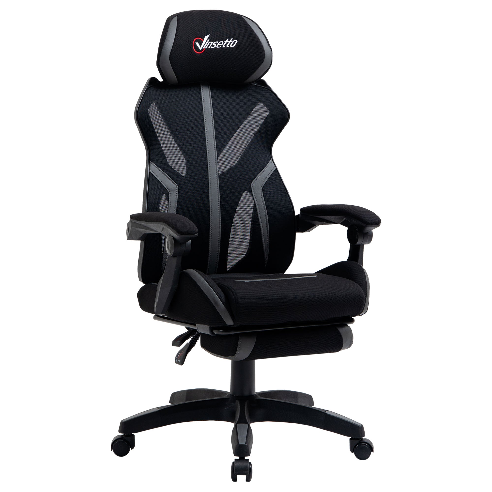 Vinsetto Mesh Office Chair Desk Task Computer Recliner with Footrest, Lumbar Back Support, Swivel Wheels, Adjustable Height for Home, Black Grey - North Peak Garden Furniture