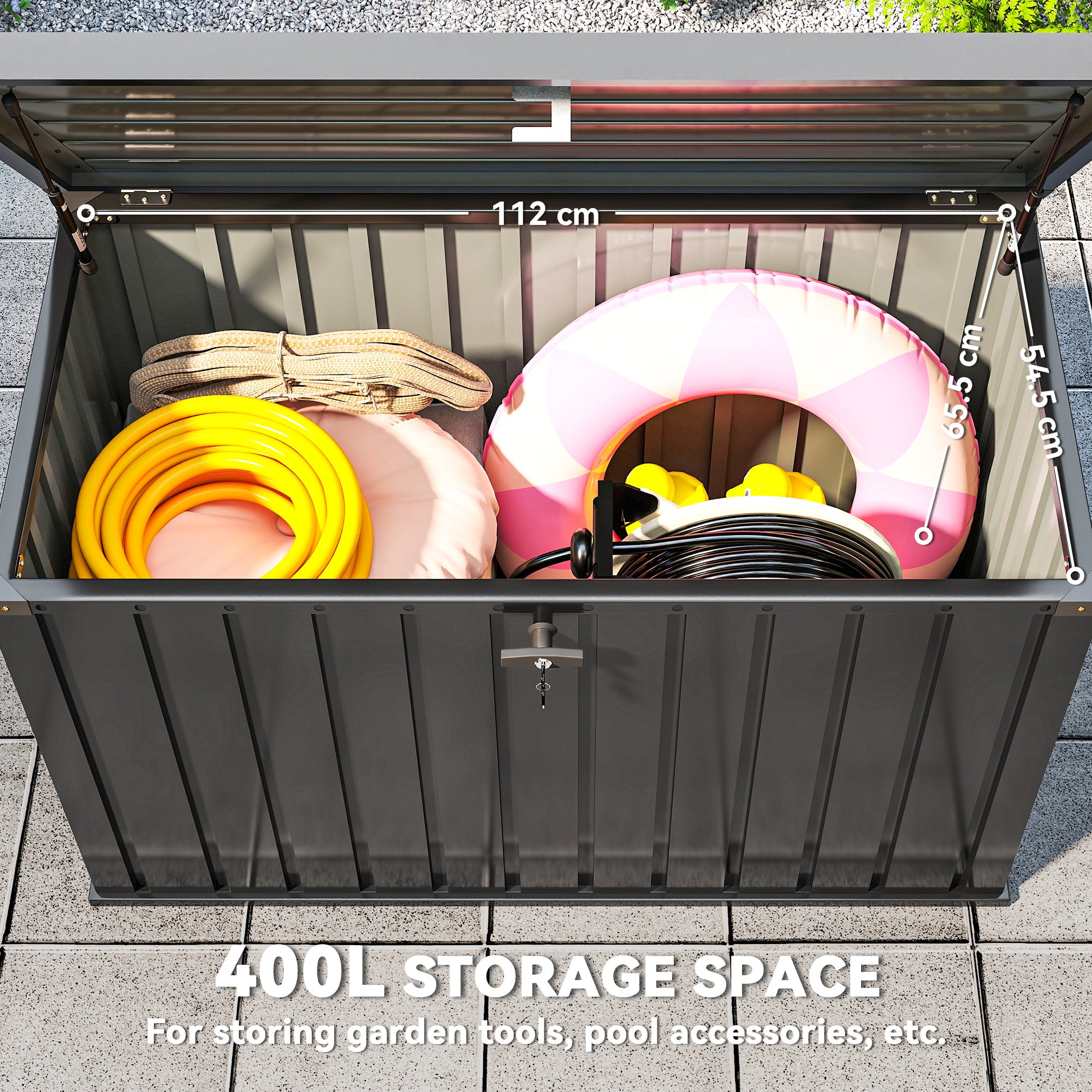 Outsunny 400L Galvanised Steel Garden Storage Box, Black