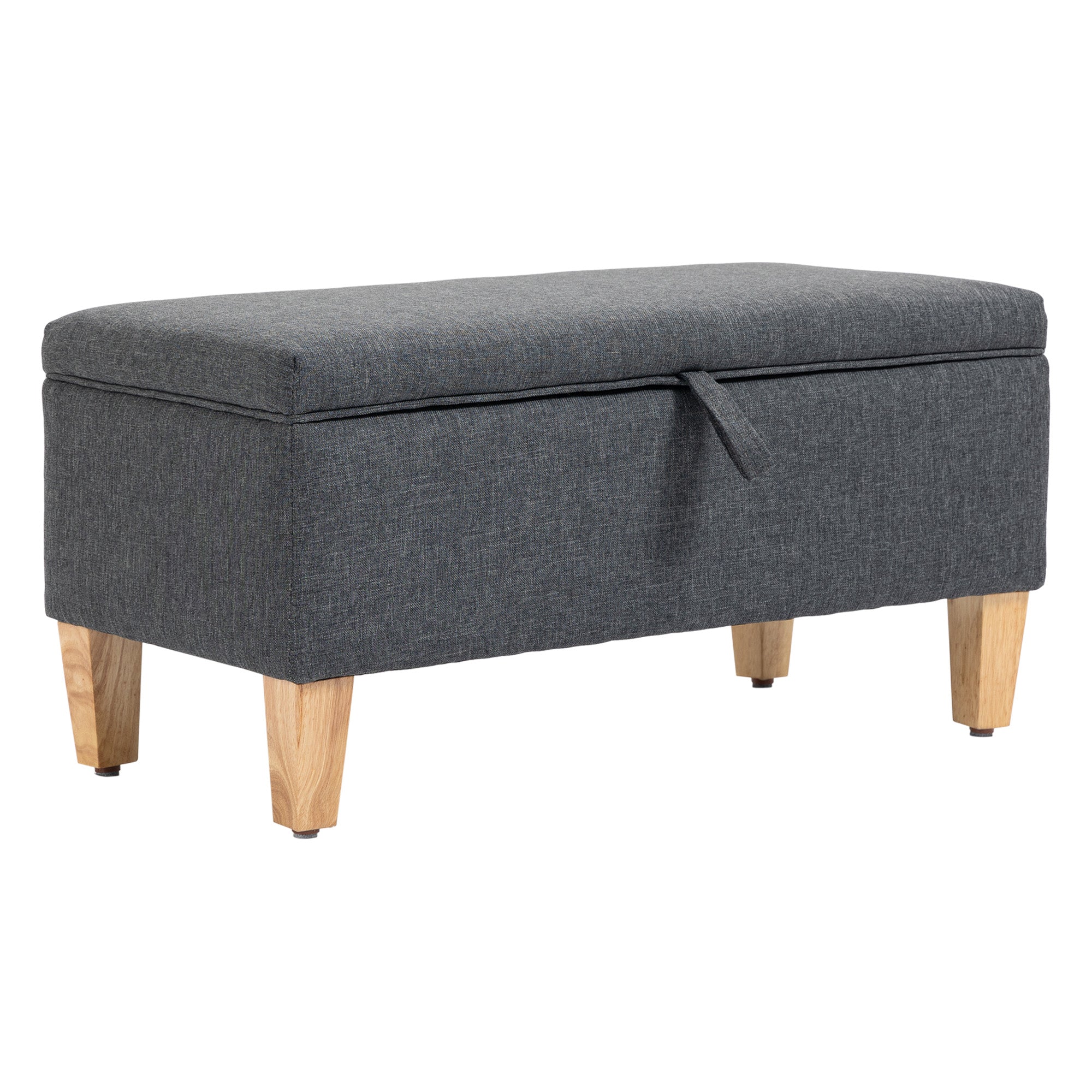 HOMCOM Linen Storage Ottoman Padded Footstool with Rubberwood Legs Ideal for Bed End, Shoe Bench, Seating, Dark Grey - North Peak Garden Furniture