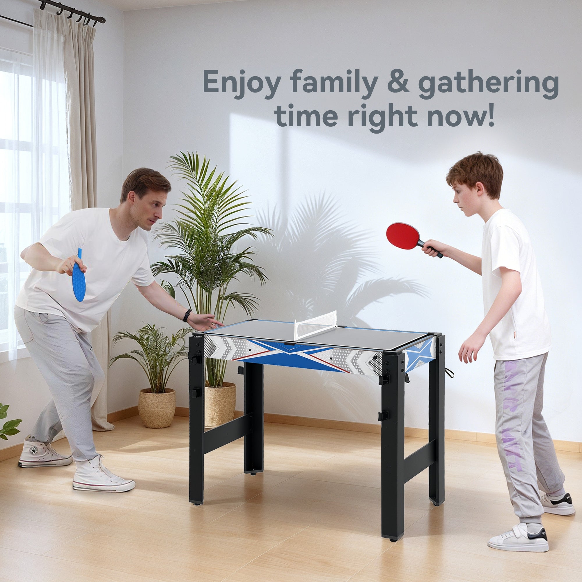 SPORTNOW 5 in 1 Multi Games Table Combo Sports Game Table for Kids, Mini Pool Table, Table Tennis Table, Hockey Table, Basketball Arcade Game, Bow and Arrow, Blue