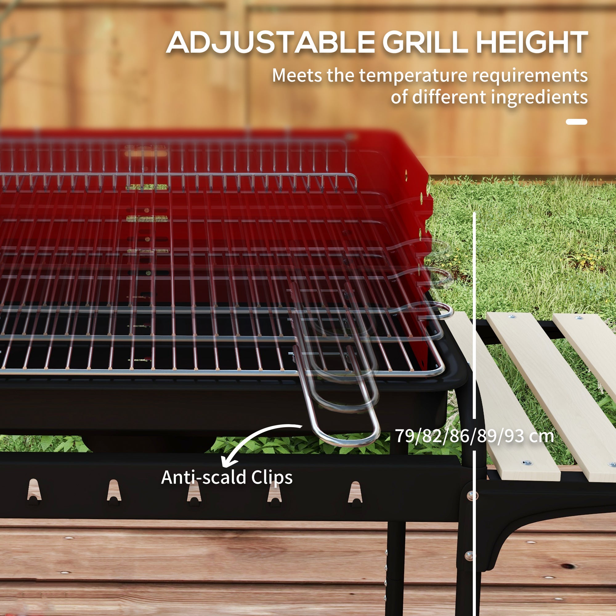 Outsunny Charcoal BBQ, with Five Position Grill Grate - Red - North Peak Garden Furniture