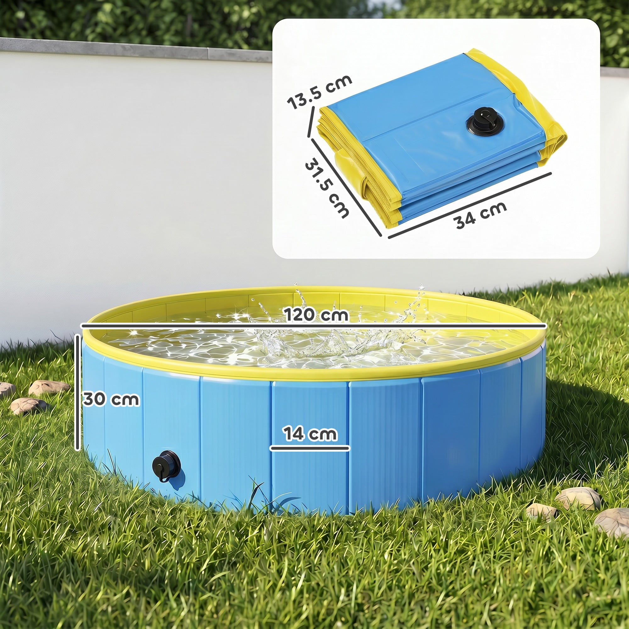 PawHut Foldable Dog Pool for Puppies and Ducks Dog Paddling Pool Bath Tub, Blue, 120 x 30cm