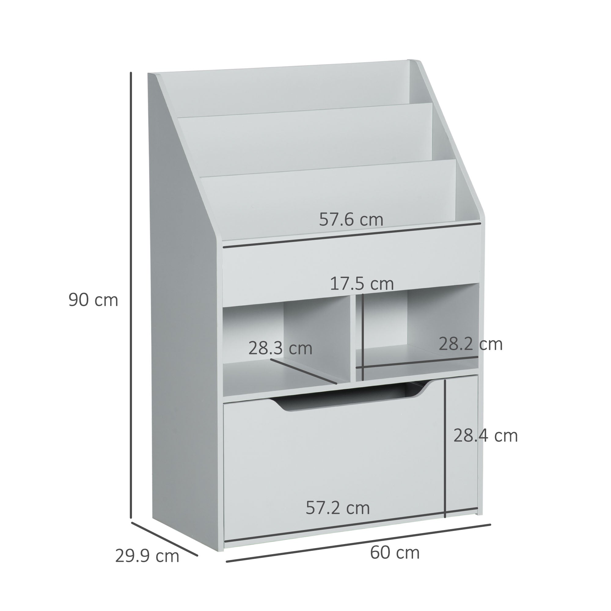 HOMCOM Kids Bookshelf, Toy Organiser, with Storage Drawer, Wheels - Grey - North Peak Garden Furniture