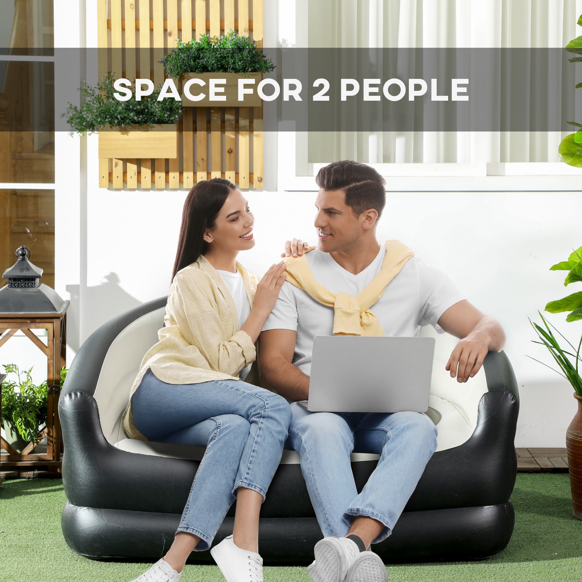 Outsunny Double Inflatable Seat - Grey/Black - North Peak Garden Furniture