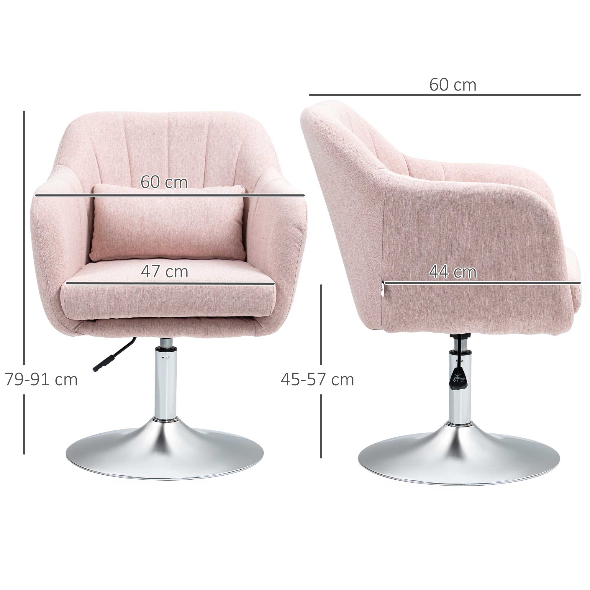 HOMCOM Swivel Linen Fabric Accent Chair for Living Room Contemporary Vanity Armchair with Adjustable Height Thick Cushion Lumbar Support Armrest for Bedroom Office Pink - North Peak Garden Furniture