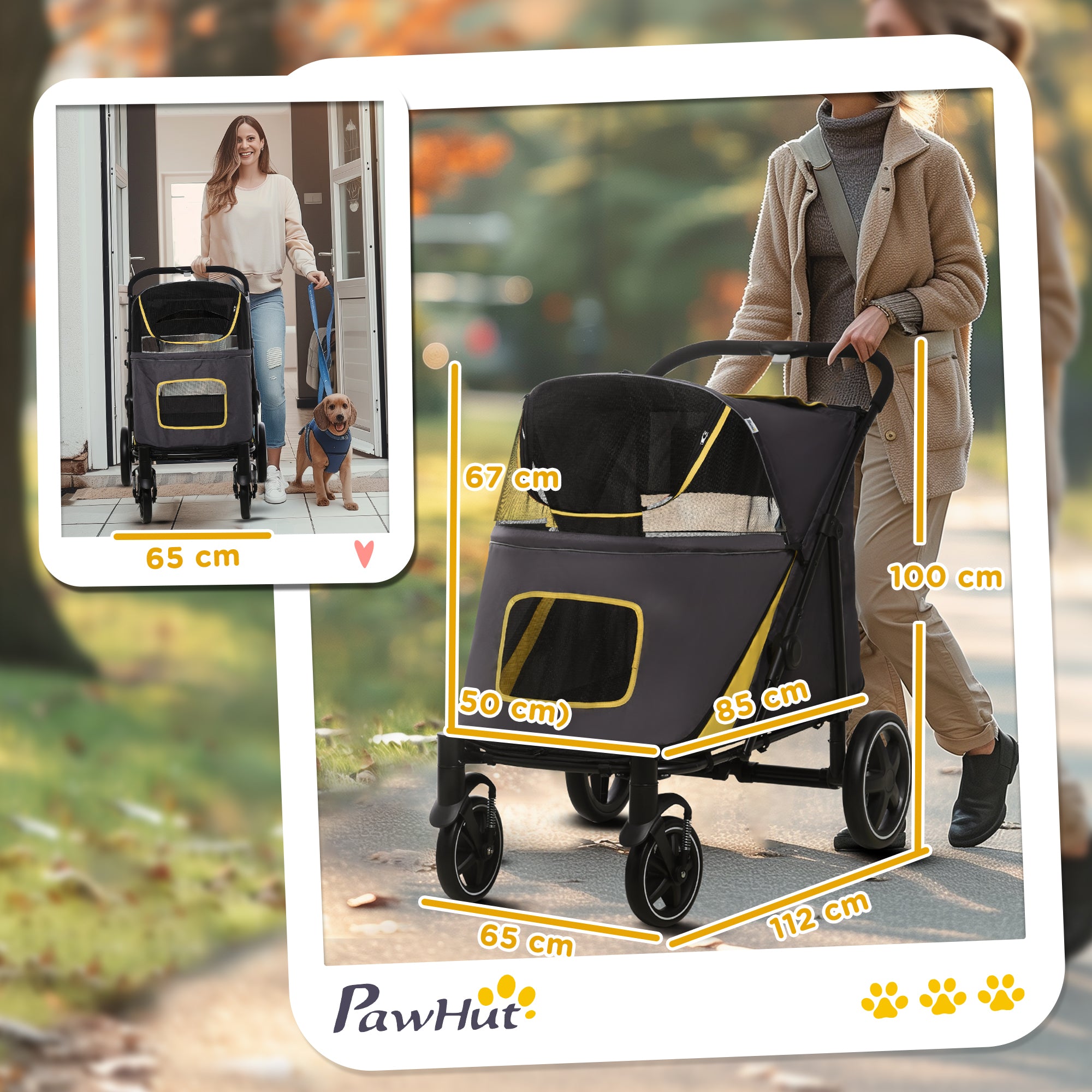 PawHut Foldable Pet Stroller, with Universal Wheels, Shock Absorber, for Medium and Large Dogs - Grey