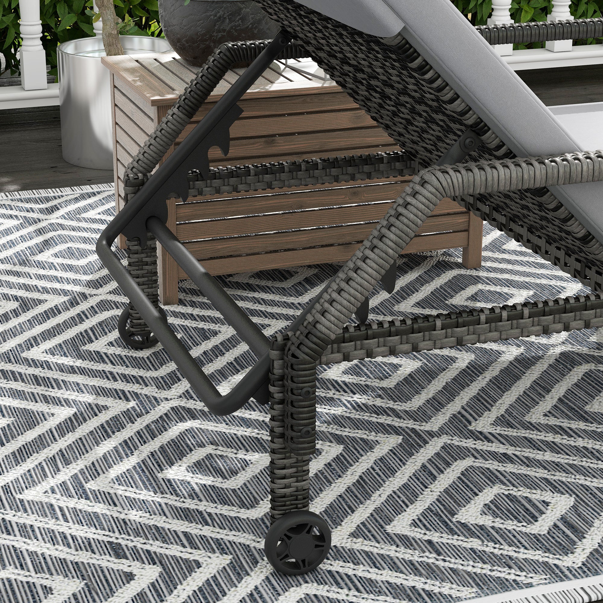 Outsunny Outdoor Sun Lounger, Rattan Wicker Chaise Recliner with 5-Level Adjustable Backrest and 2 Wheels - North Peak Garden Furniture