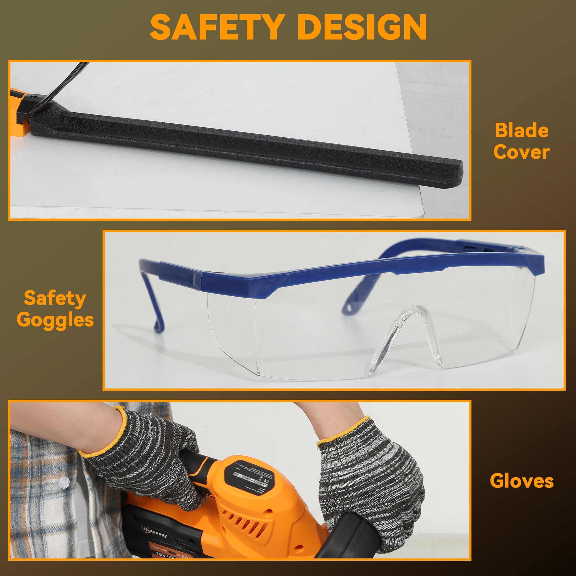 Outsunny Cordless Hedge Trimmer, Electric Hedge Cutter with 51cm Blade, Brushless Motor and 2 x 4.0Ah Batteries for Branches, Shrubs, Twigs, Orange - North Peak Garden Furniture