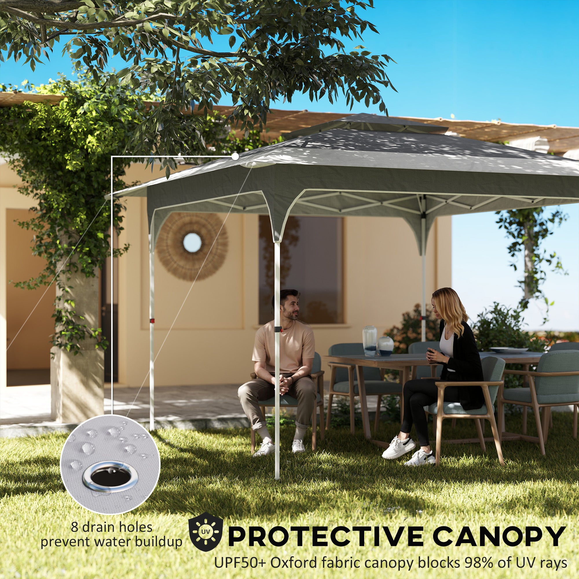 Outsunny 3.5 x 3.5 m Pop Up Gazebo with One-Touch Setup, UPF50+ Double Tier Garden Party Tent Marquee with Carry Bag, Dark Grey