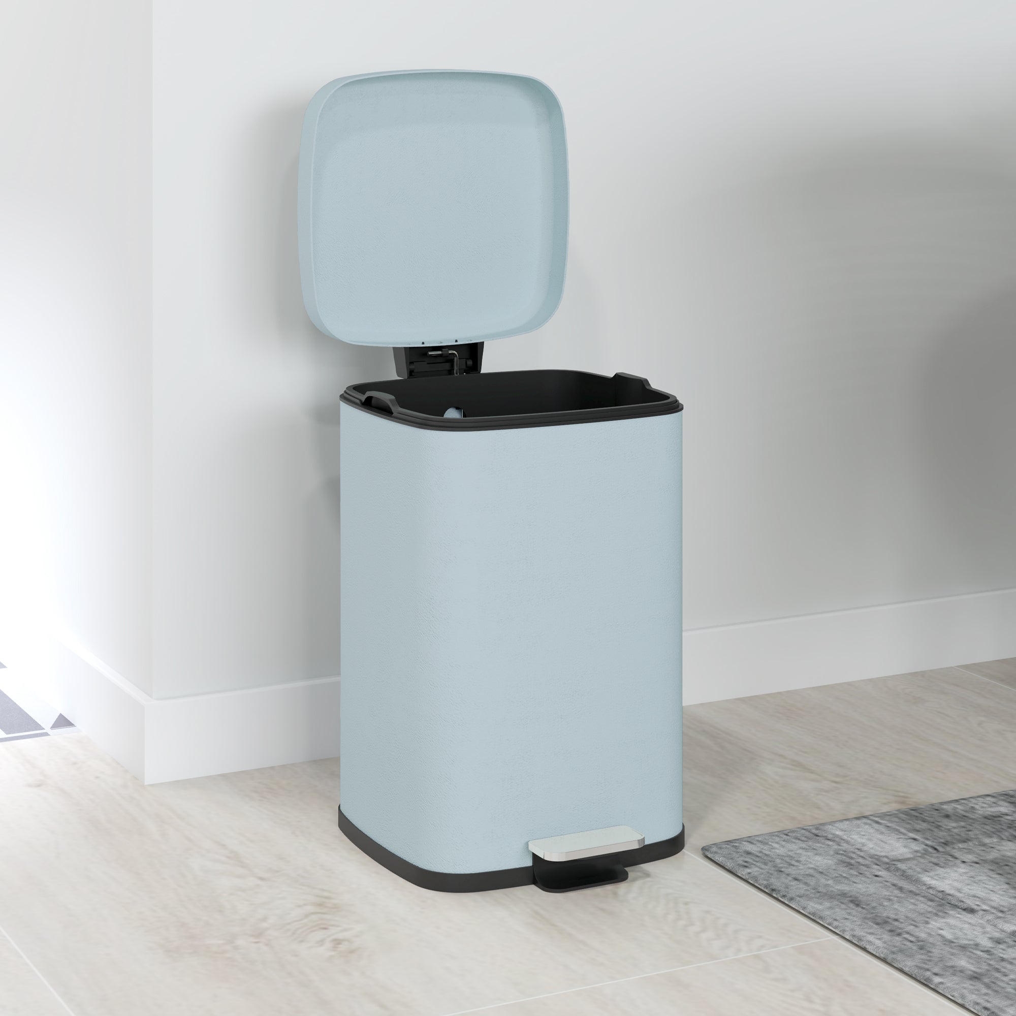 HOMCOM 20L Modern Boxy Metal Home Kitchen Bin - Light Green - North Peak Garden Furniture