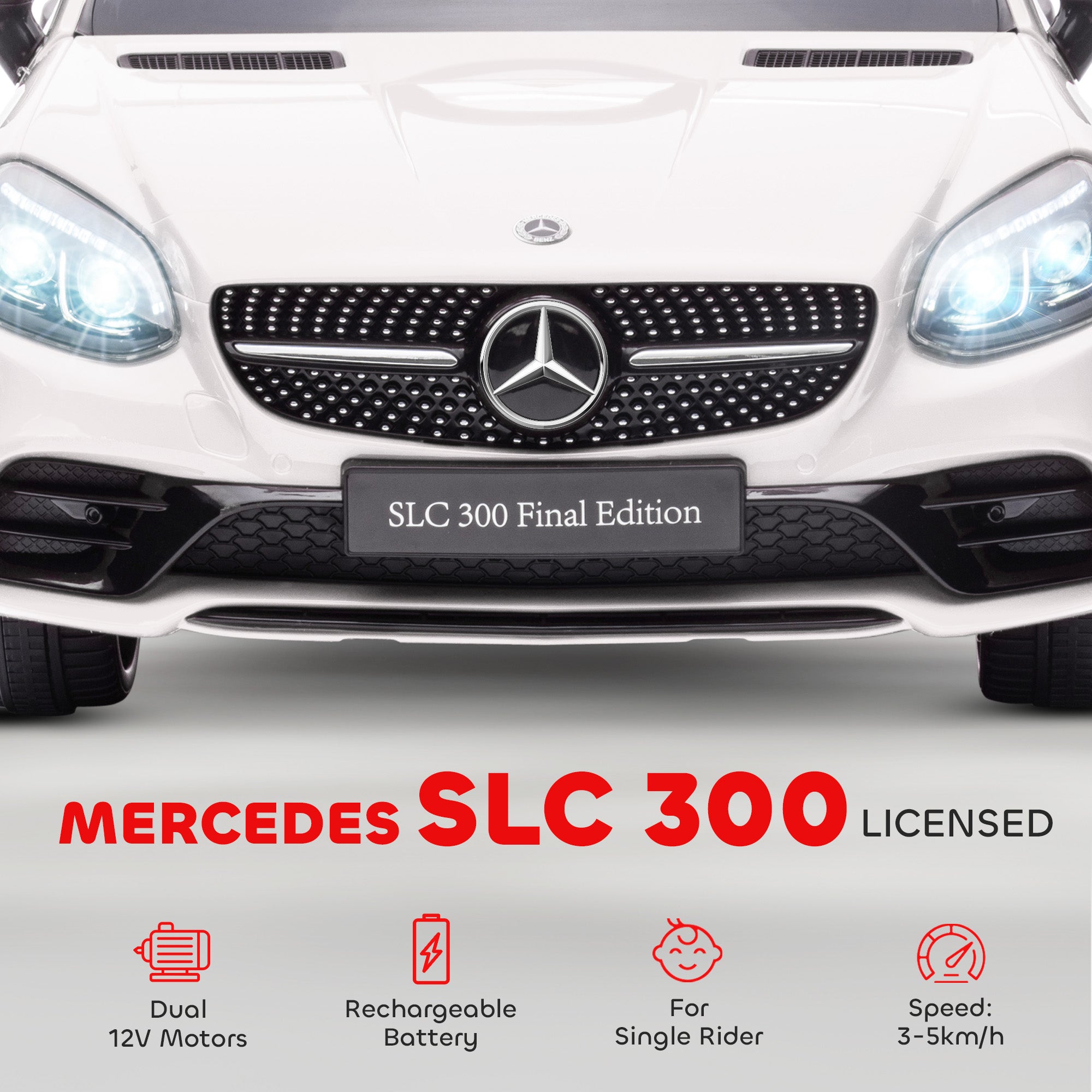 AIYAPLAY Benz SLC 300 Licensed 12V Kids Electric Ride On Car with Parental Remote Two Motors Music Lights Suspension Wheels for 3-6 Years White