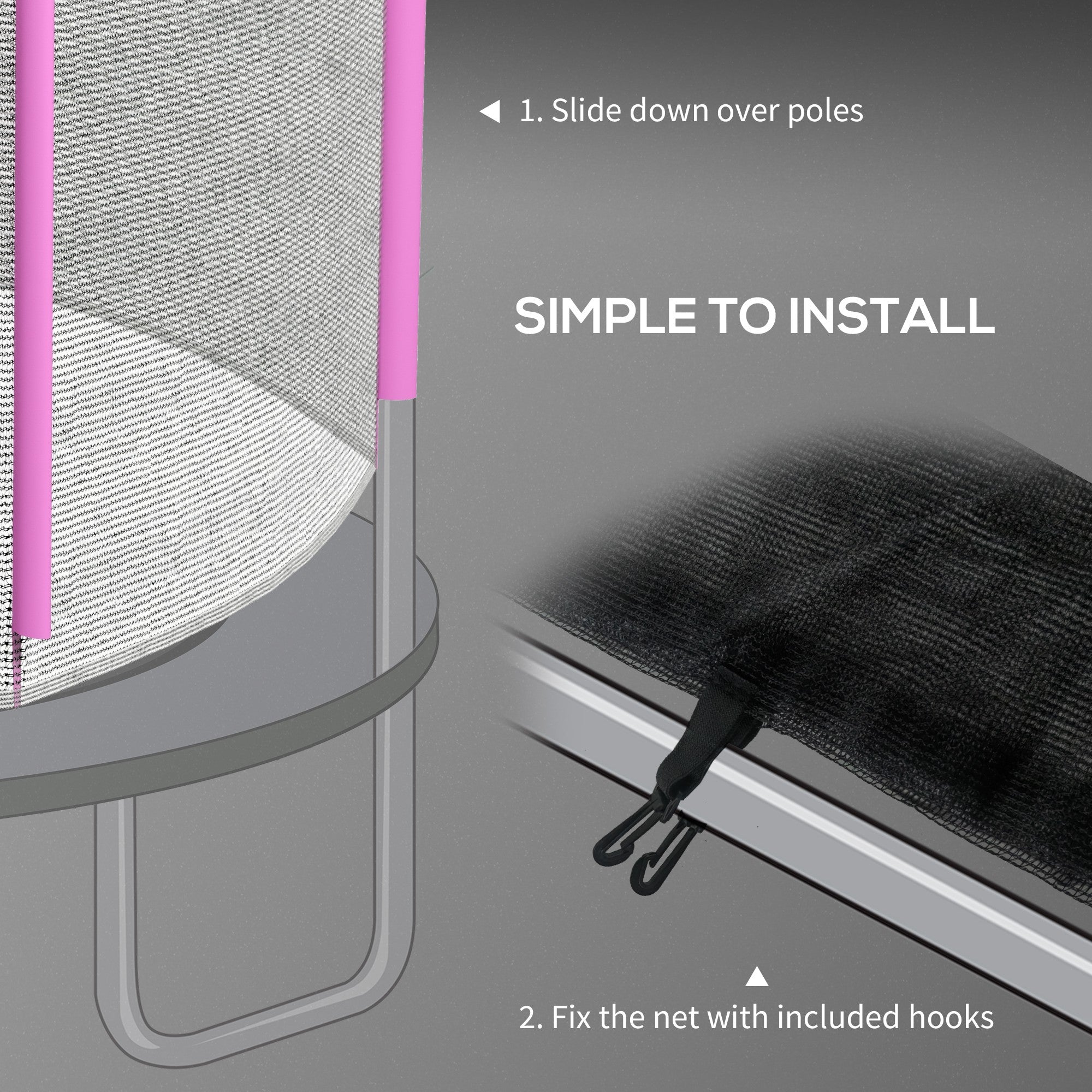 SPORTNOW 10ft Trampoline Net Replacement with 6 Plastic Pole Covers, Weather-Resistant Trampoline Netting Replacement with Zipped Entrance, Poles Not Included, Pink - North Peak Garden Furniture