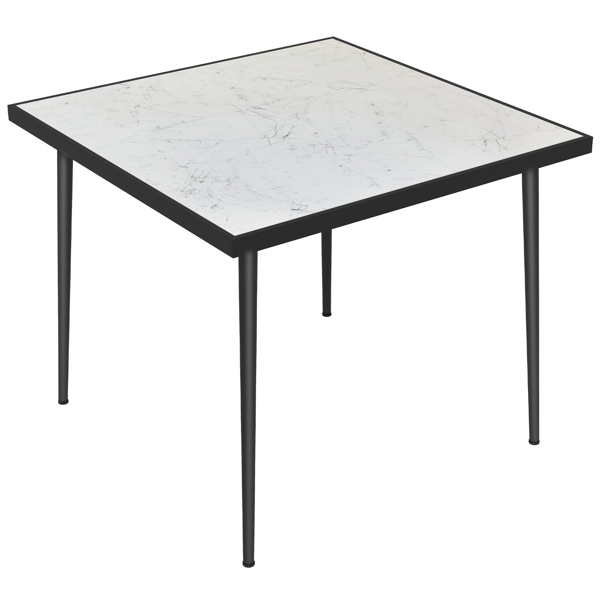 Outsunny Square Garden Table, Outdoor Dining Table for 4 with Marble Effect Tempered Glass Top and Steel Frame for Patio, White - North Peak Garden Furniture