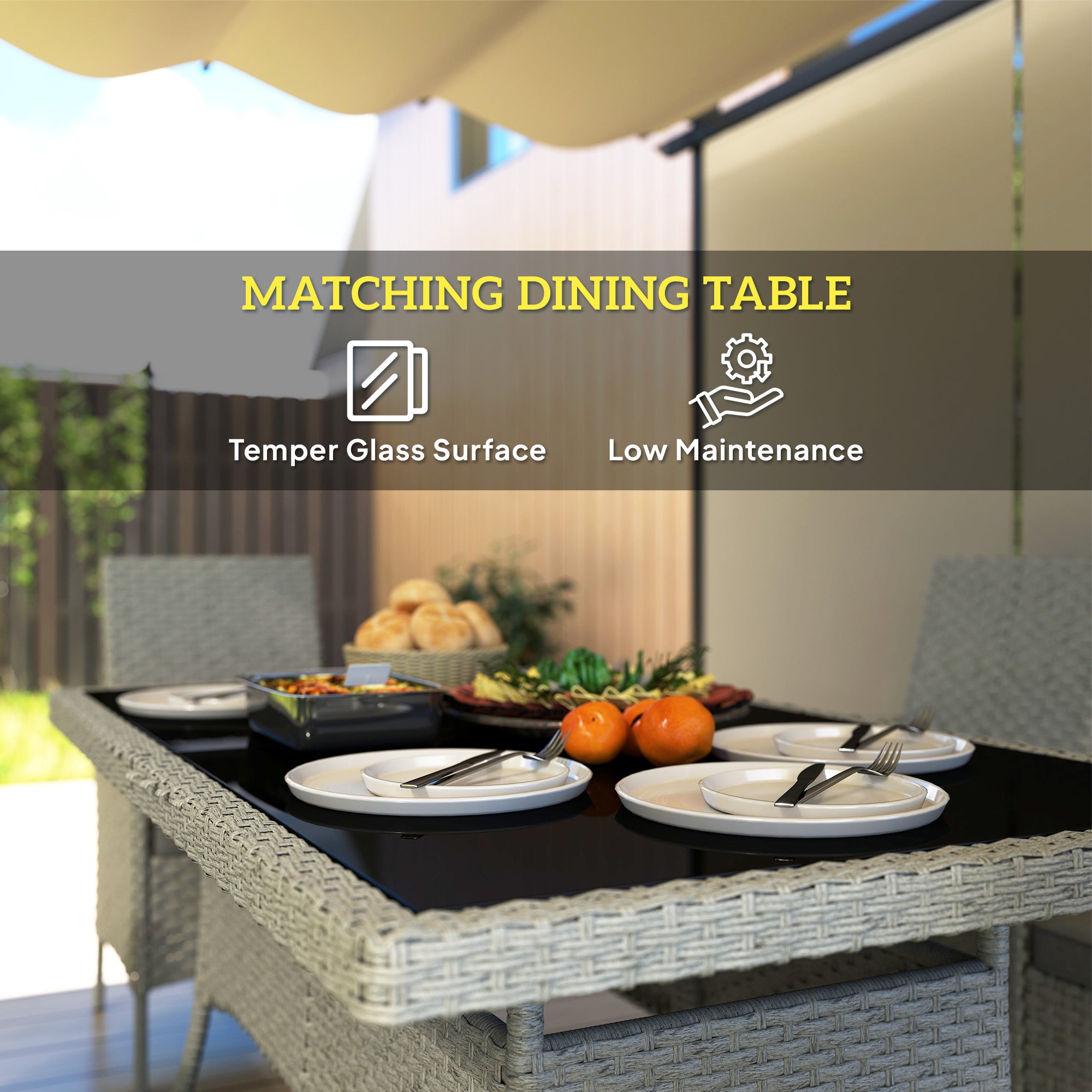 Outsunny Seven-Piece Rattan Dining Set - Grey - North Peak Garden Furniture