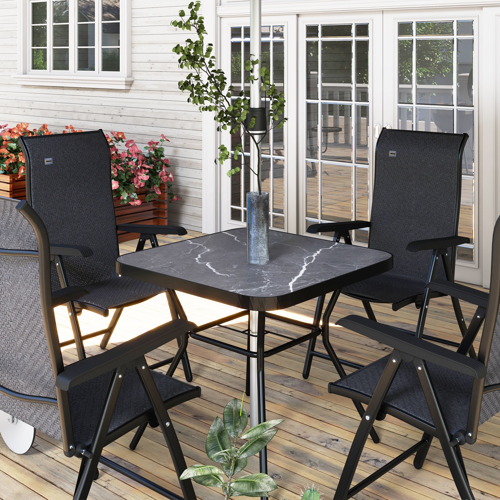Outsunny Square Outdoor Table, Patio Bistro Coffee Table with Faux-marbled Top and 42mm Umbrella Hole for Garden - North Peak Garden Furniture