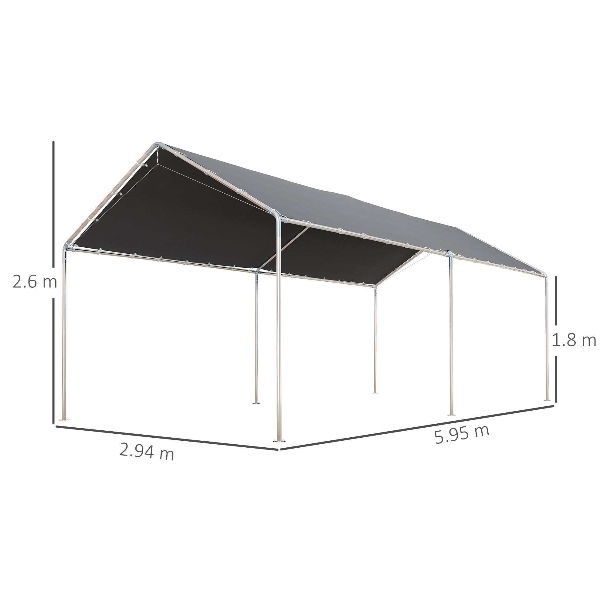 Outsunny 3 x 6m Heavy Duty Carport Garage Car Shelter Galvanized Steel Outdoor Open Canopy Tent Water UV Resistant Waterproof, Grey - North Peak Garden Furniture