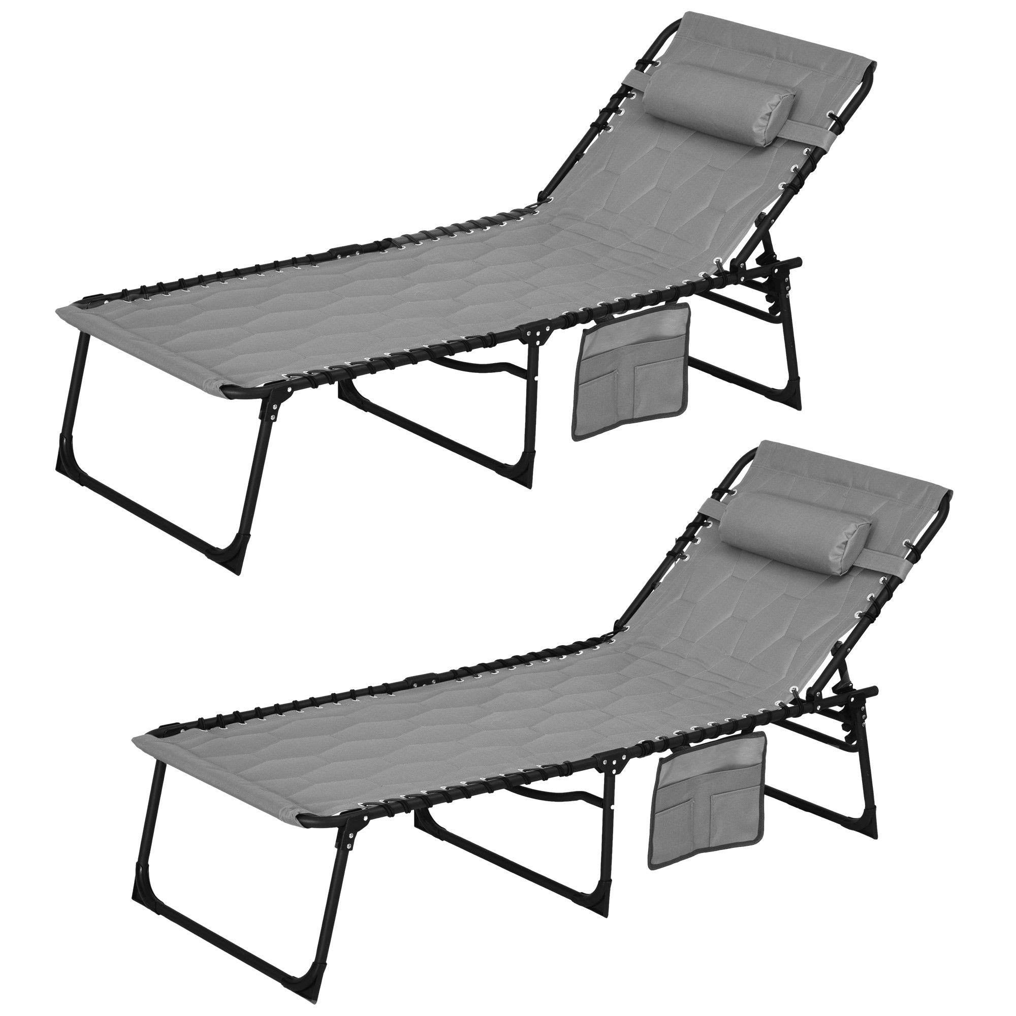 Outsunny Set of Two Sun Loungers, with Five-Position Reclining Backs - Grey