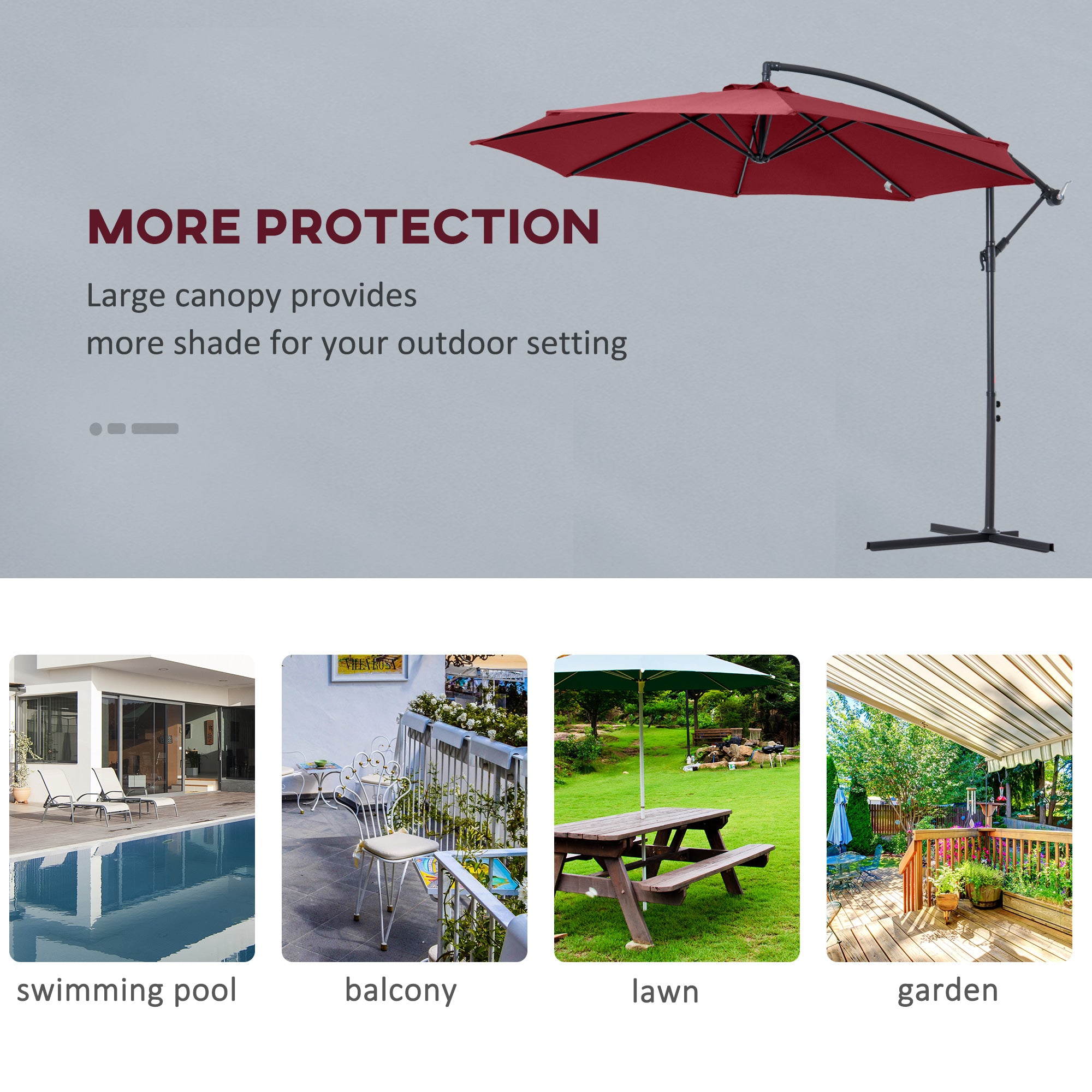 Outsunny Cantilever Umbrella Parasol Hanging Banana Steel Dark Green 3M Patio Wine Red - North Peak Garden Furniture