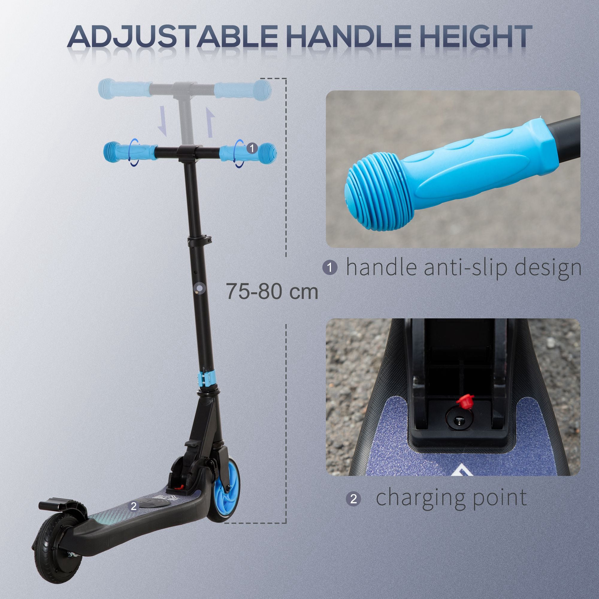 HOMCOM Folding Electric Scooter with Brake, for Ages 6+ Years, 8km/h Maximum Speed, Blue - North Peak Garden Furniture