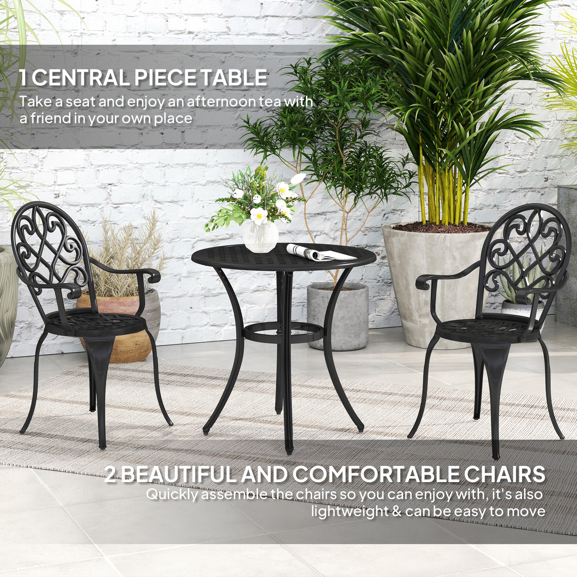 Outsunny Three-Piece Elegant Aluminium Garden Set - Black - North Peak Garden Furniture