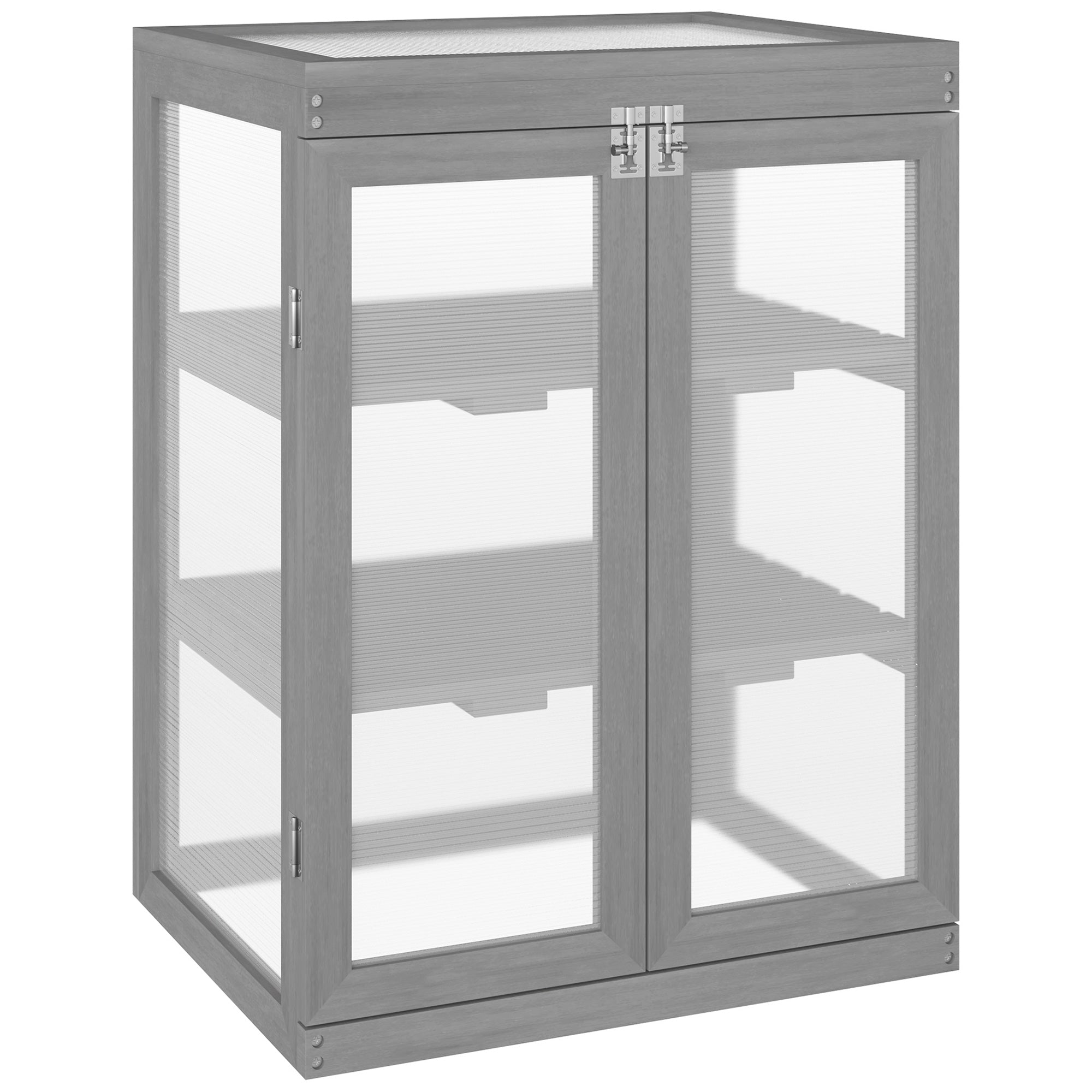 Outsunny 3-tier Wood Greenhouse Garden Polycarbonate Cold Frame Balcony Grow House w/ Storage Shelf for Plants, Flowers, Dark Grey - North Peak Garden Furniture