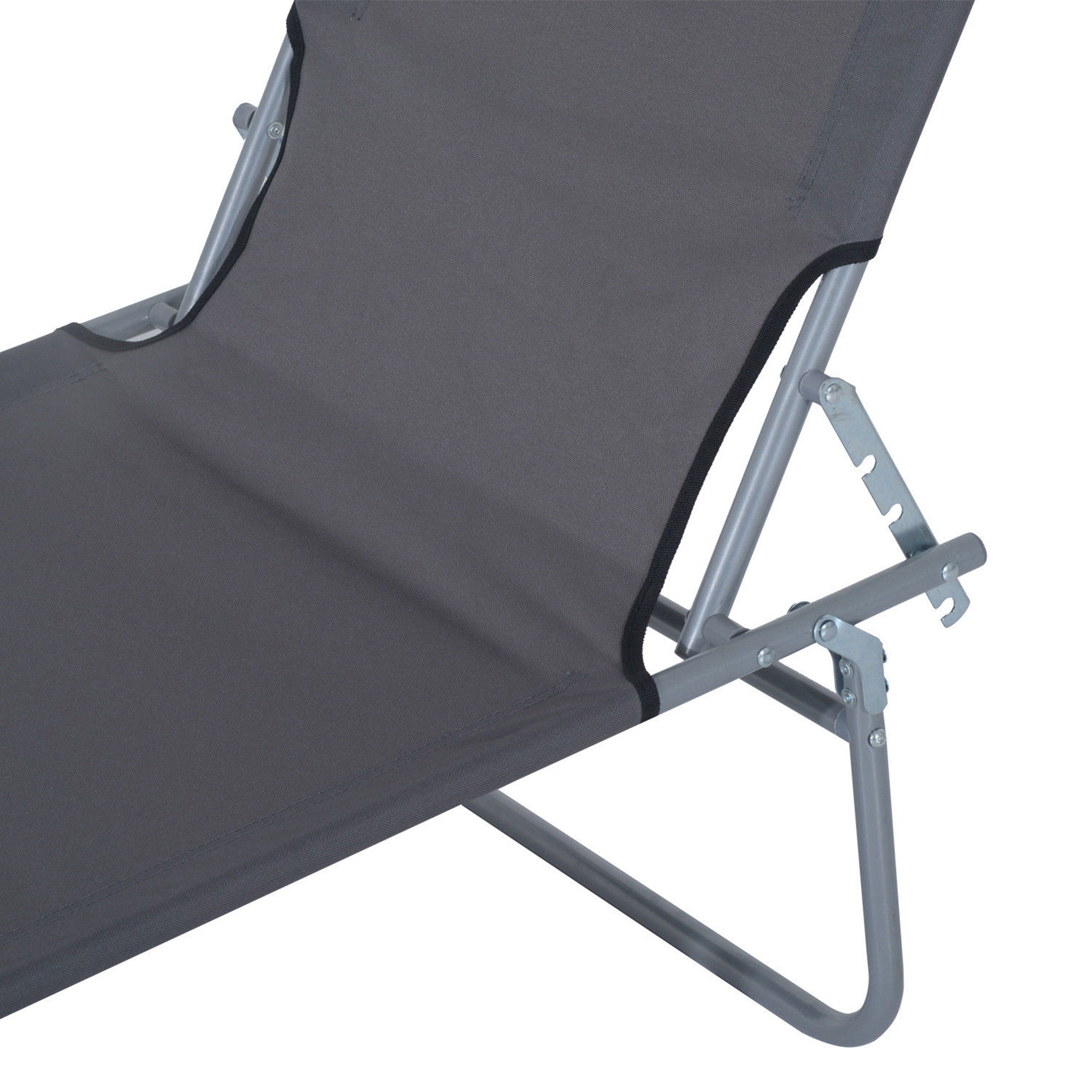 Outsunny Outdoor Foldable Sun Lounger, 4 Level Adjustable Backrest Reclining Sun Lounger Chair with Angle Adjust Sun Shade Awning for Beach, Garden, Patio, Grey - North Peak Garden Furniture