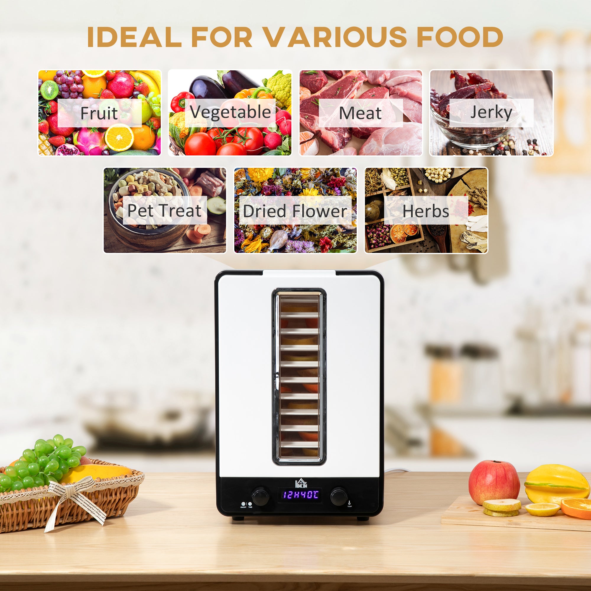 HOMCOM 11-Tray Food Dehydrator, 40-70℃ Temperature and Timer - North Peak Garden Furniture