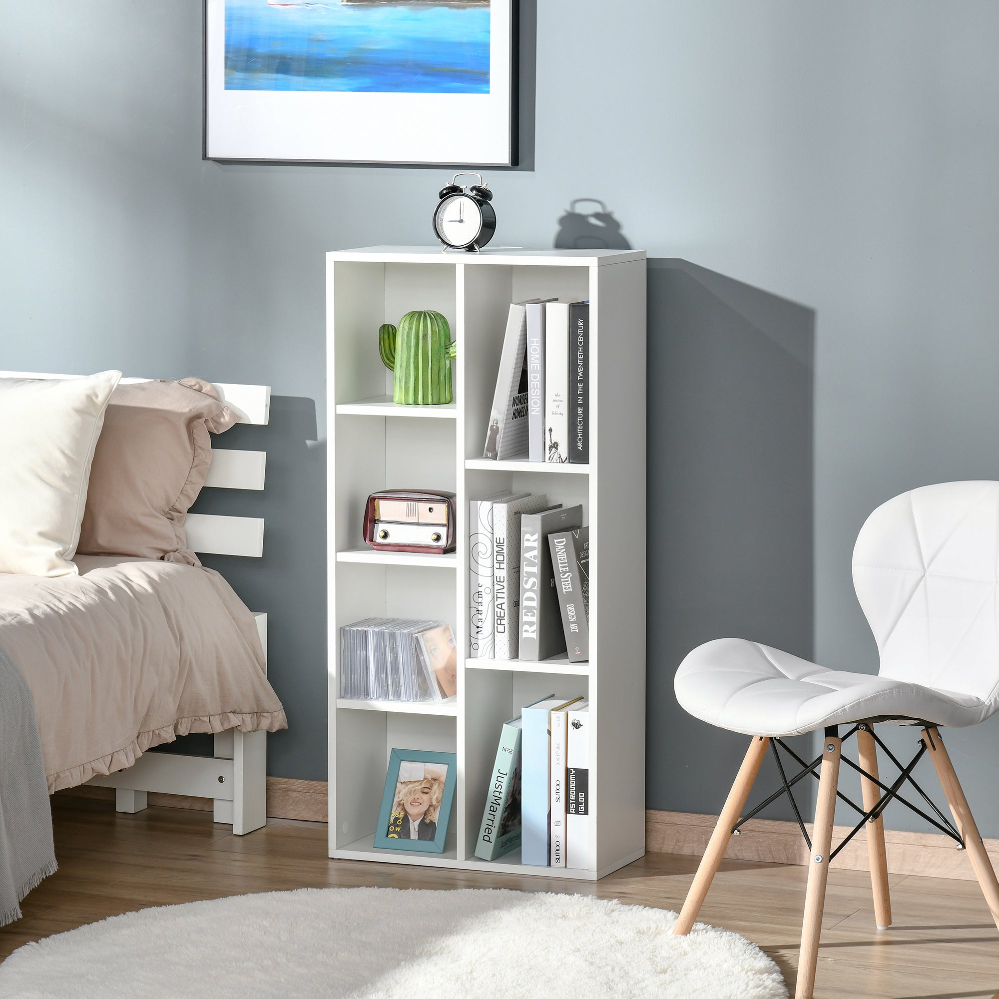 HOMCOM Seven-Cube Bookcase - White Wood Effect - North Peak Garden Furniture
