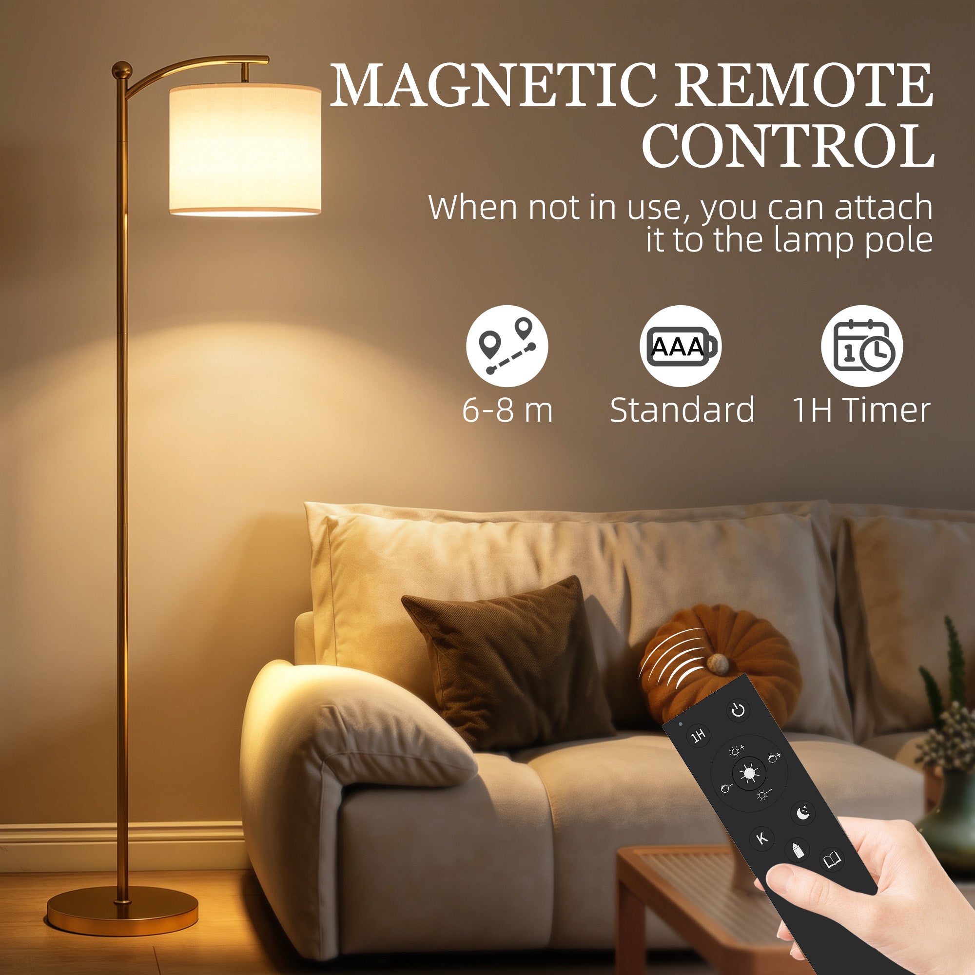 HOMCOM LED Floor Lamp with Remote Control - Gold Tone