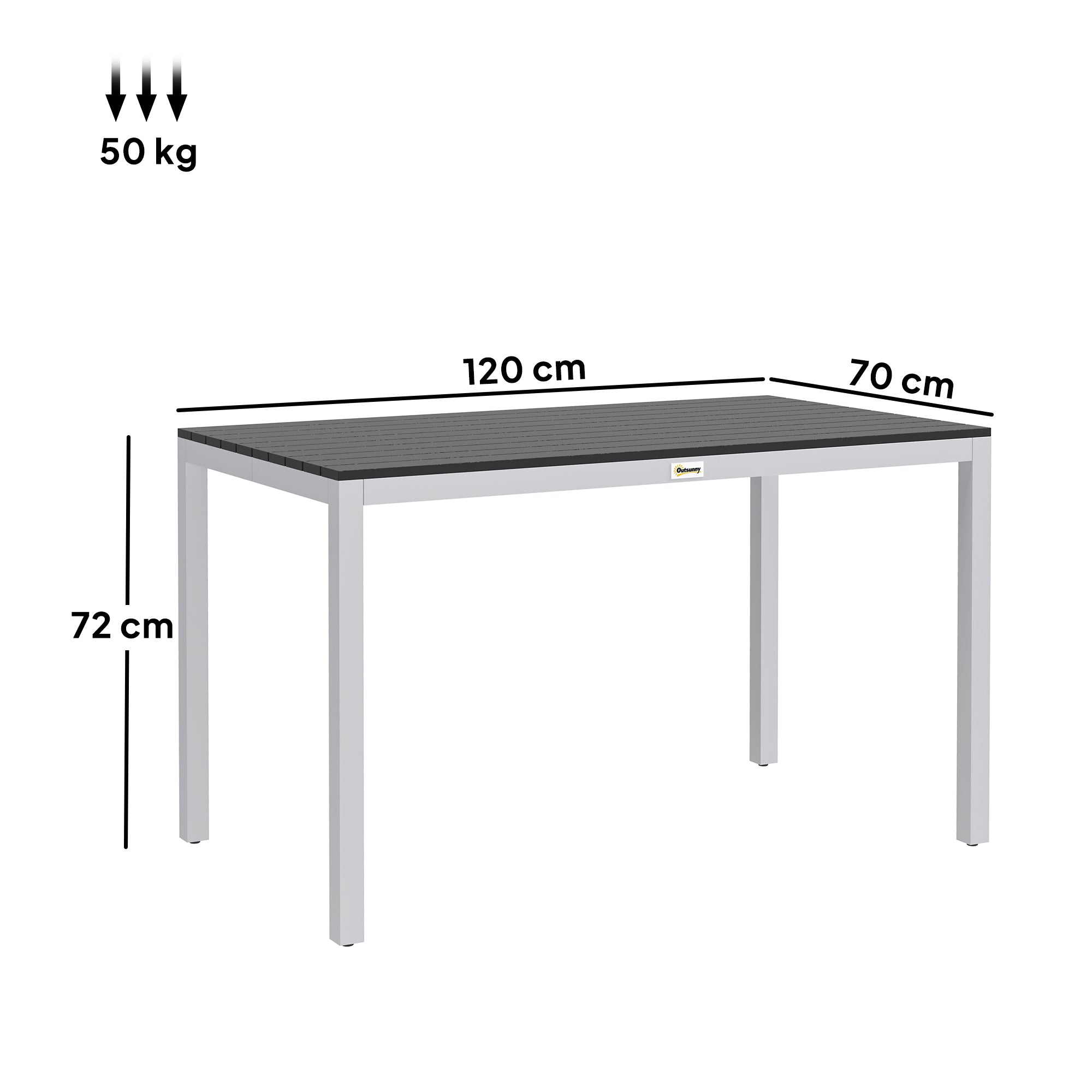 Outsunny Garden Table for 4-6, 120 x 70 cm Outdoor Dining Table with Rust-Resistant Aluminium Frame, Easy Maintenance Slatted Top, for Patio, Terrace, Balcony, Black - North Peak Garden Furniture