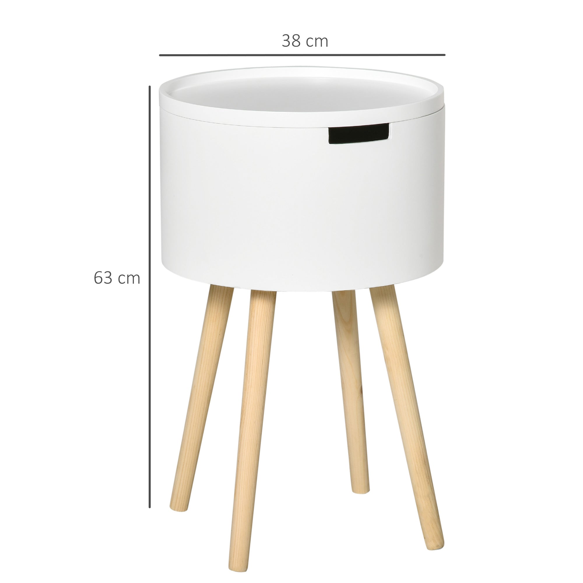 HOMCOM Modern Side Table with Hidden Storage Space, Round Night Stand with Removable Tray Wood Frame End Coffee Table for Living Room, Set of 2, White - North Peak Garden Furniture