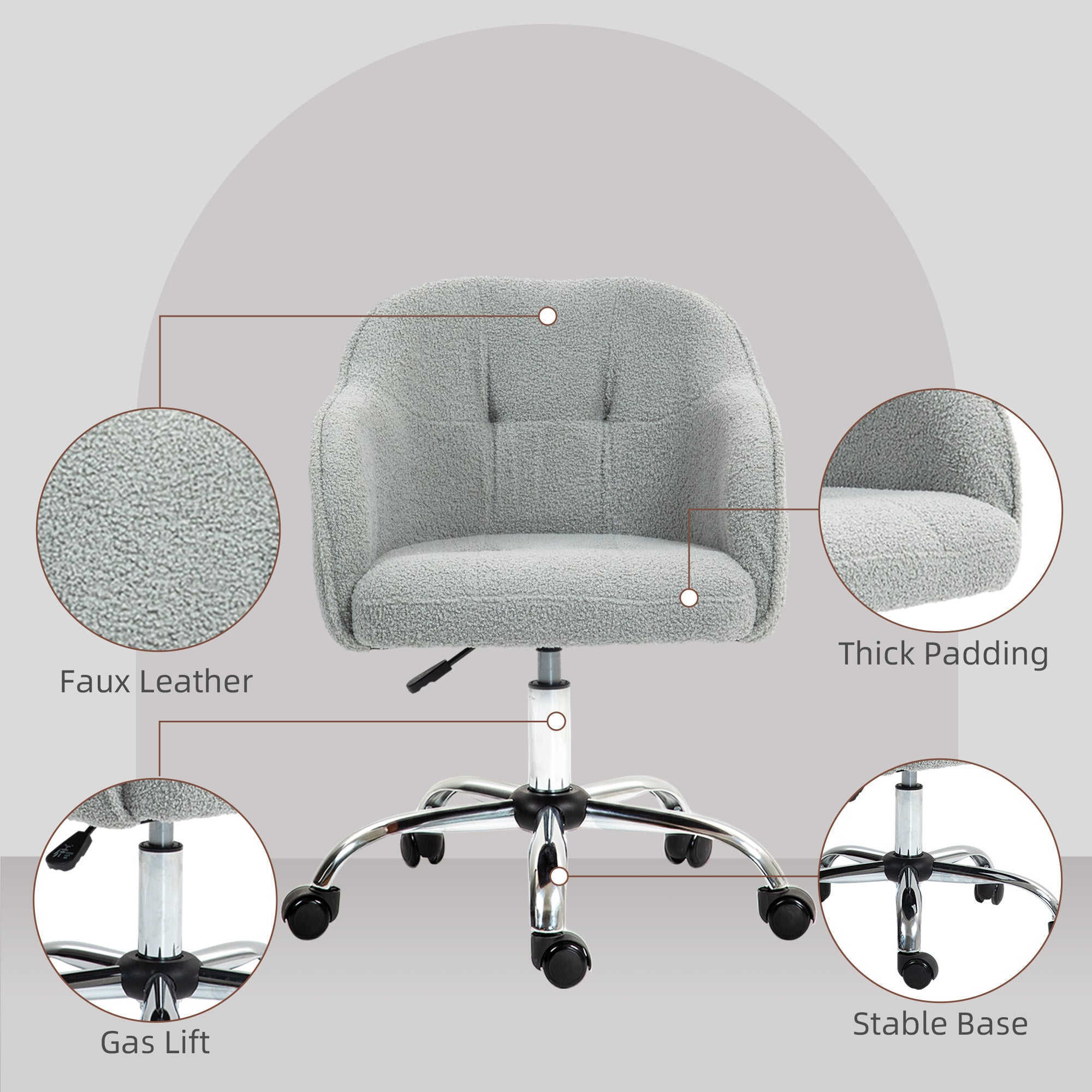 HOMCOM Teddy Fleece Swivel Office Chair - Grey - North Peak Garden Furniture