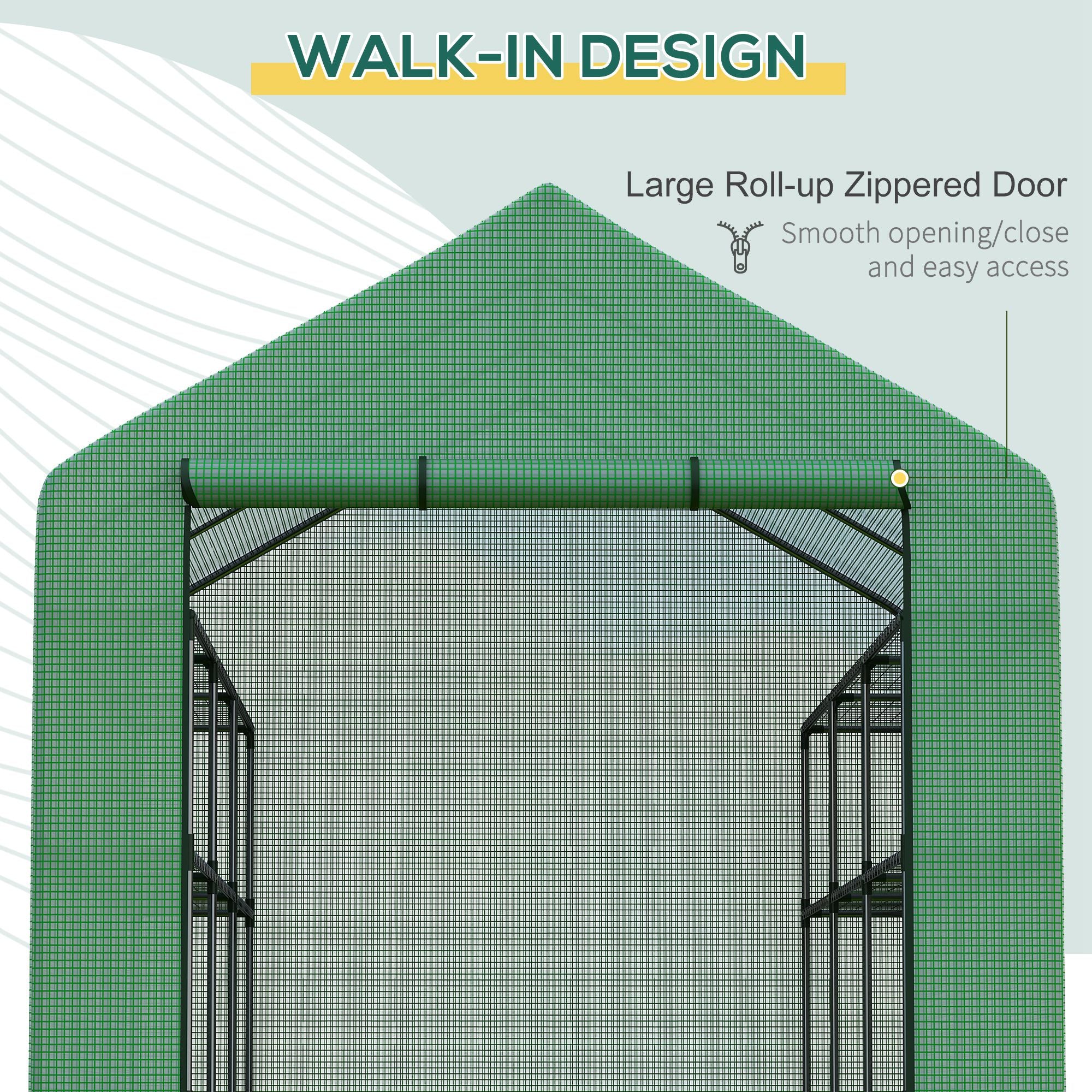 Outsunny Walk-in Greenhouse with 4 Tier 24 Shelves, Portable Grow House with Roll-up Zipped Door, 244 x 180 x 210cm, Green