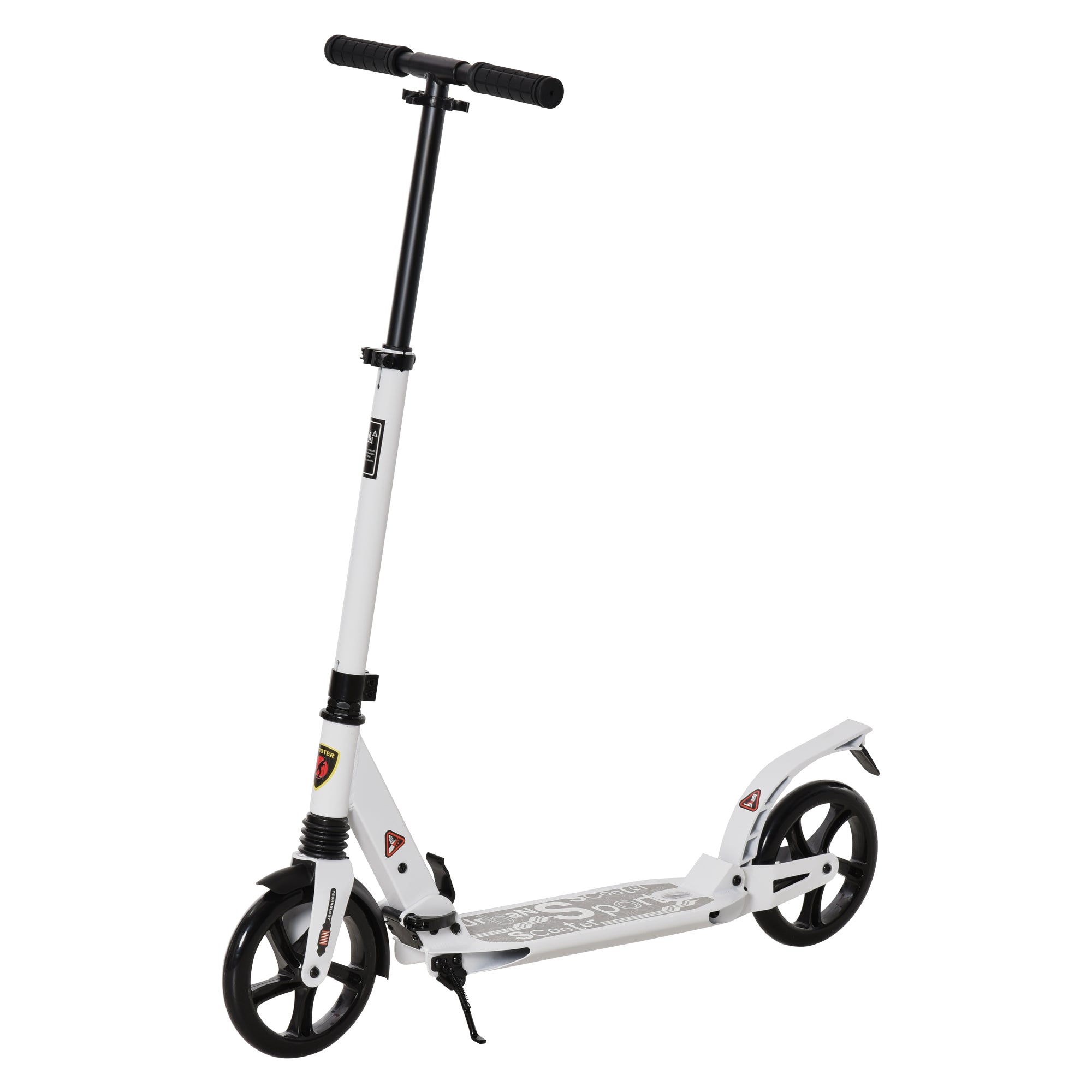 HOMCOM Folding Kick Scooter 2 Big Wheels Teens Adult  14+ Adjustable Ride On White