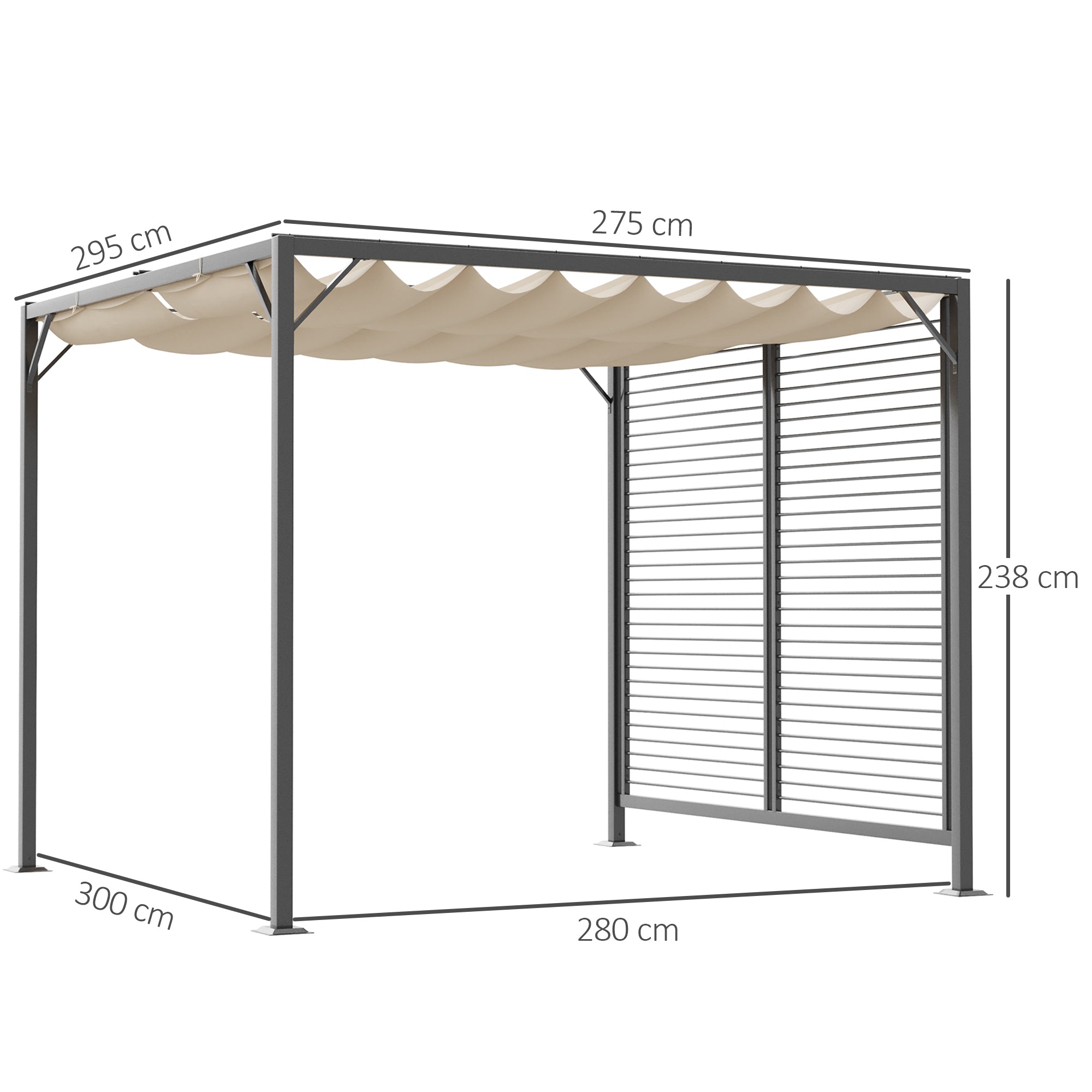 Outsunny 2.8m x 3m Retractable Metal Frame Outdoor Garden Pergola Beige